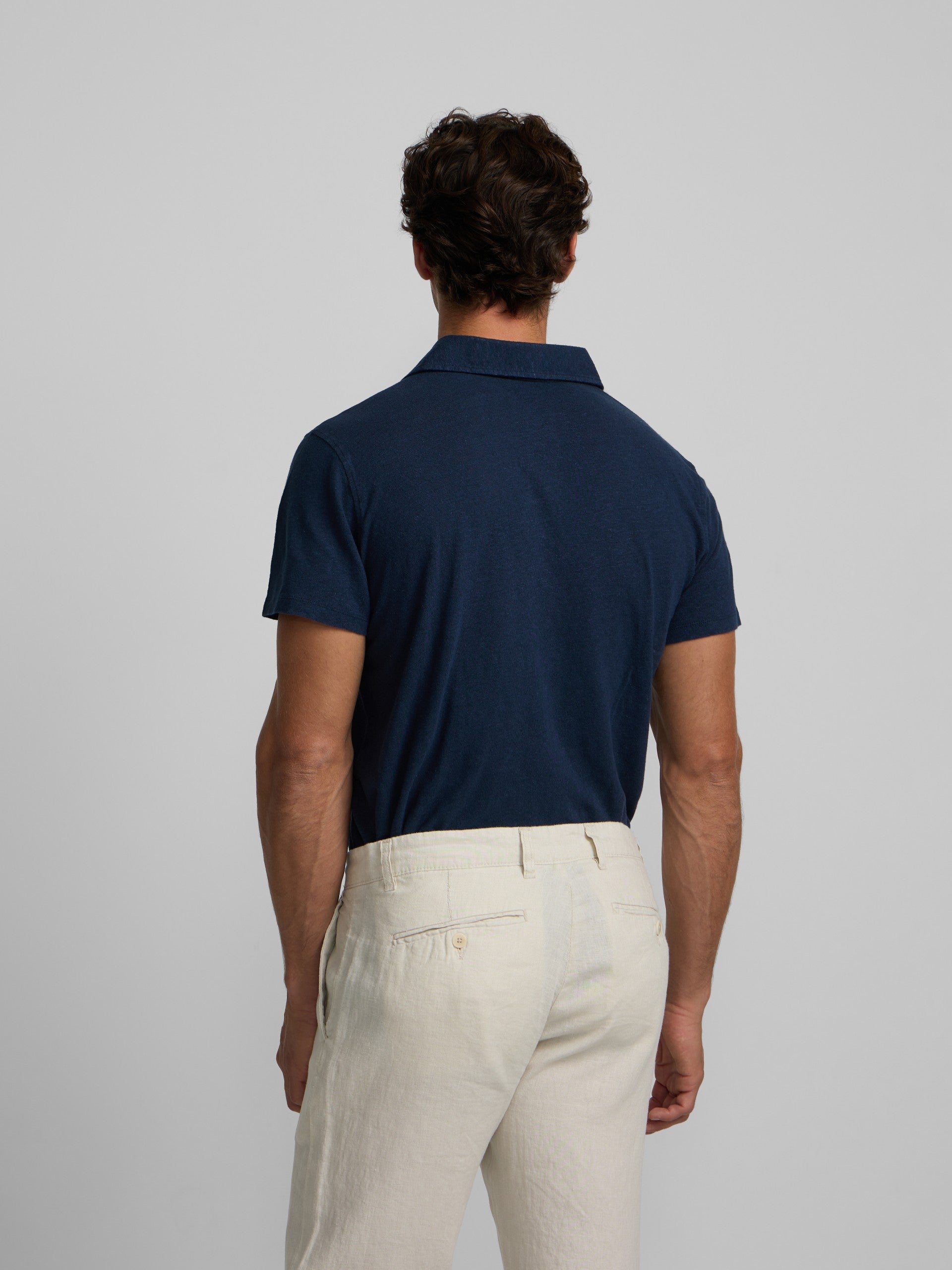 Navy blue linen polo