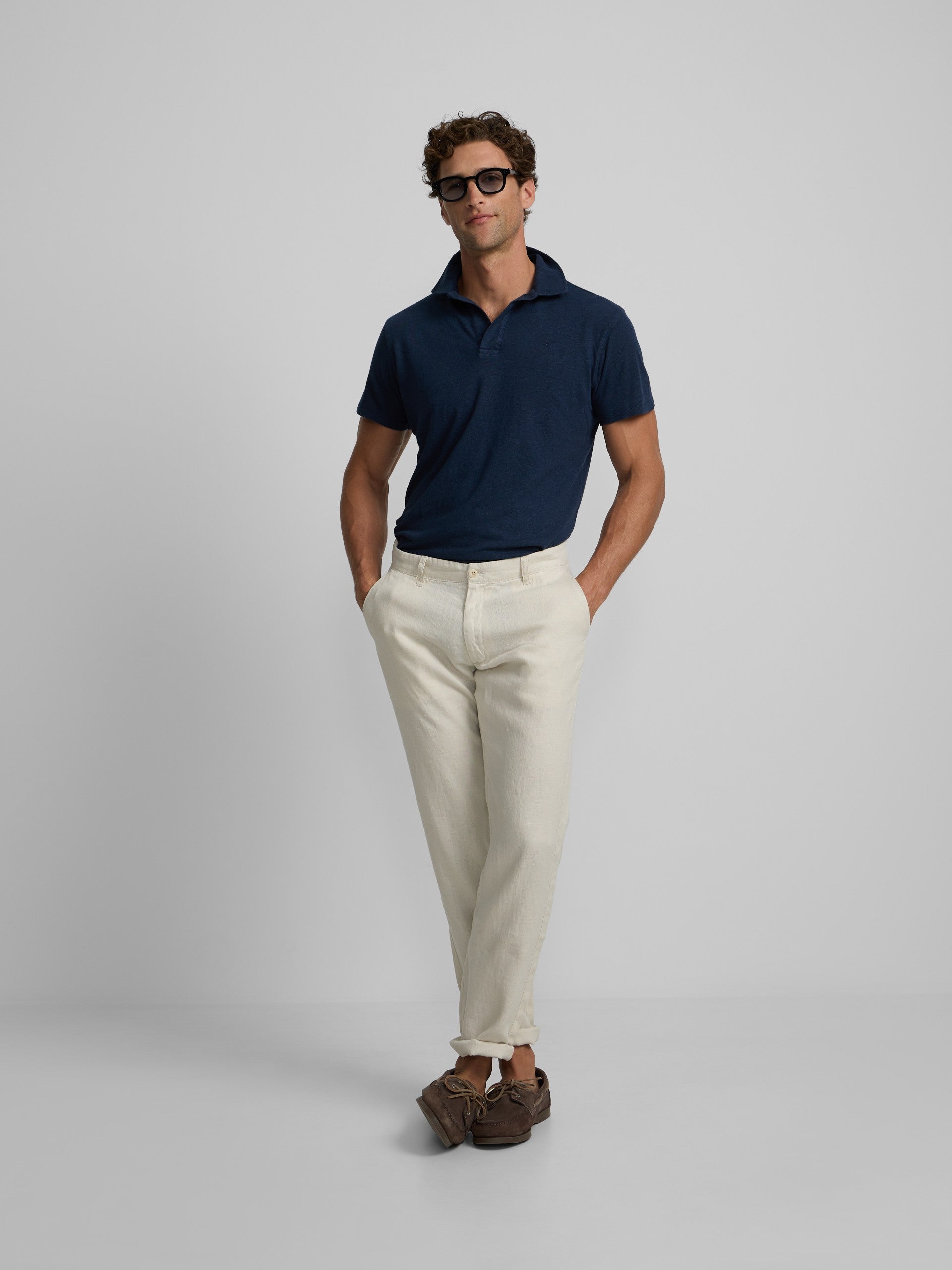 Navy blue linen polo