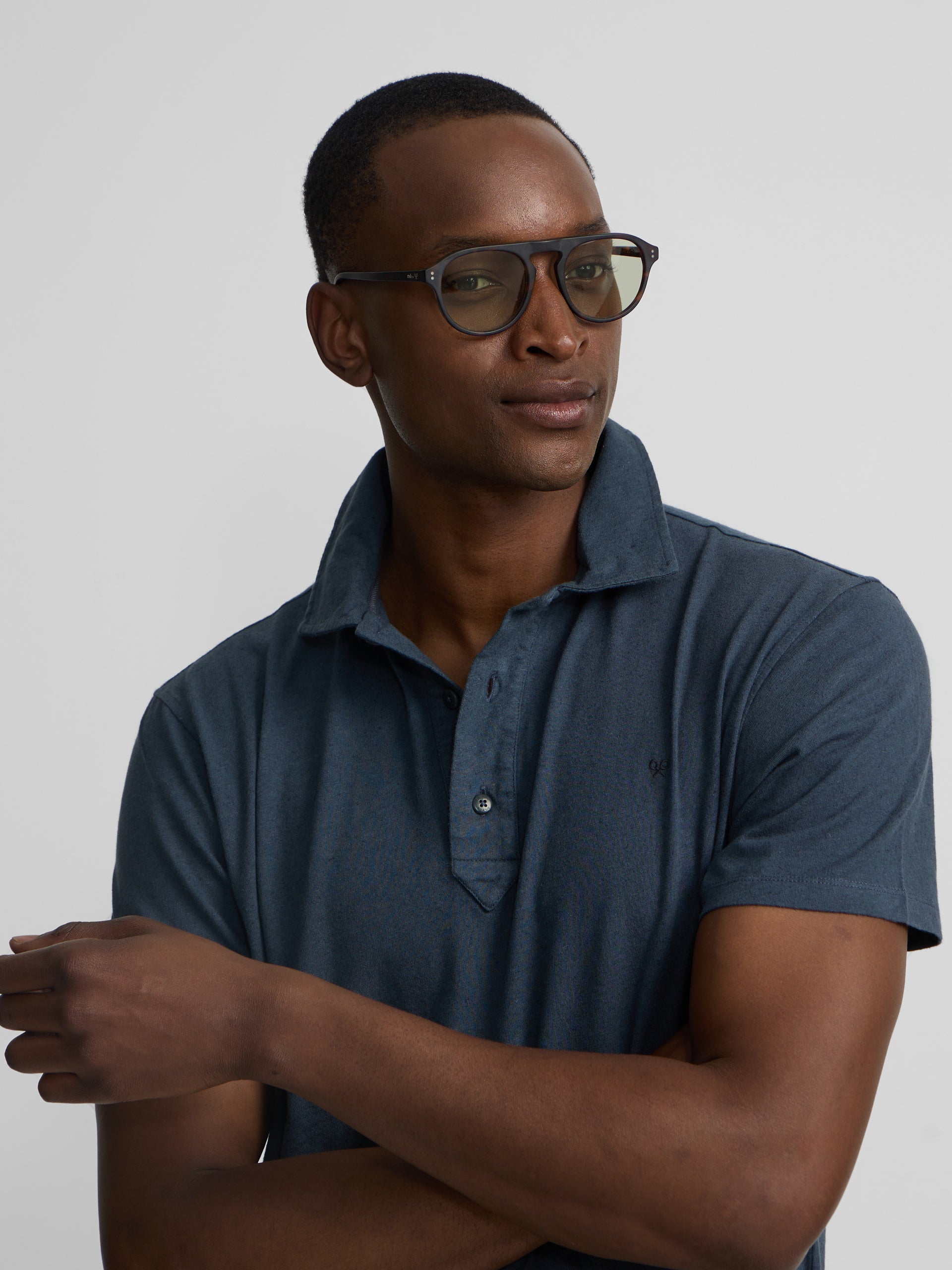 Polo lino tapeta larga azul marino