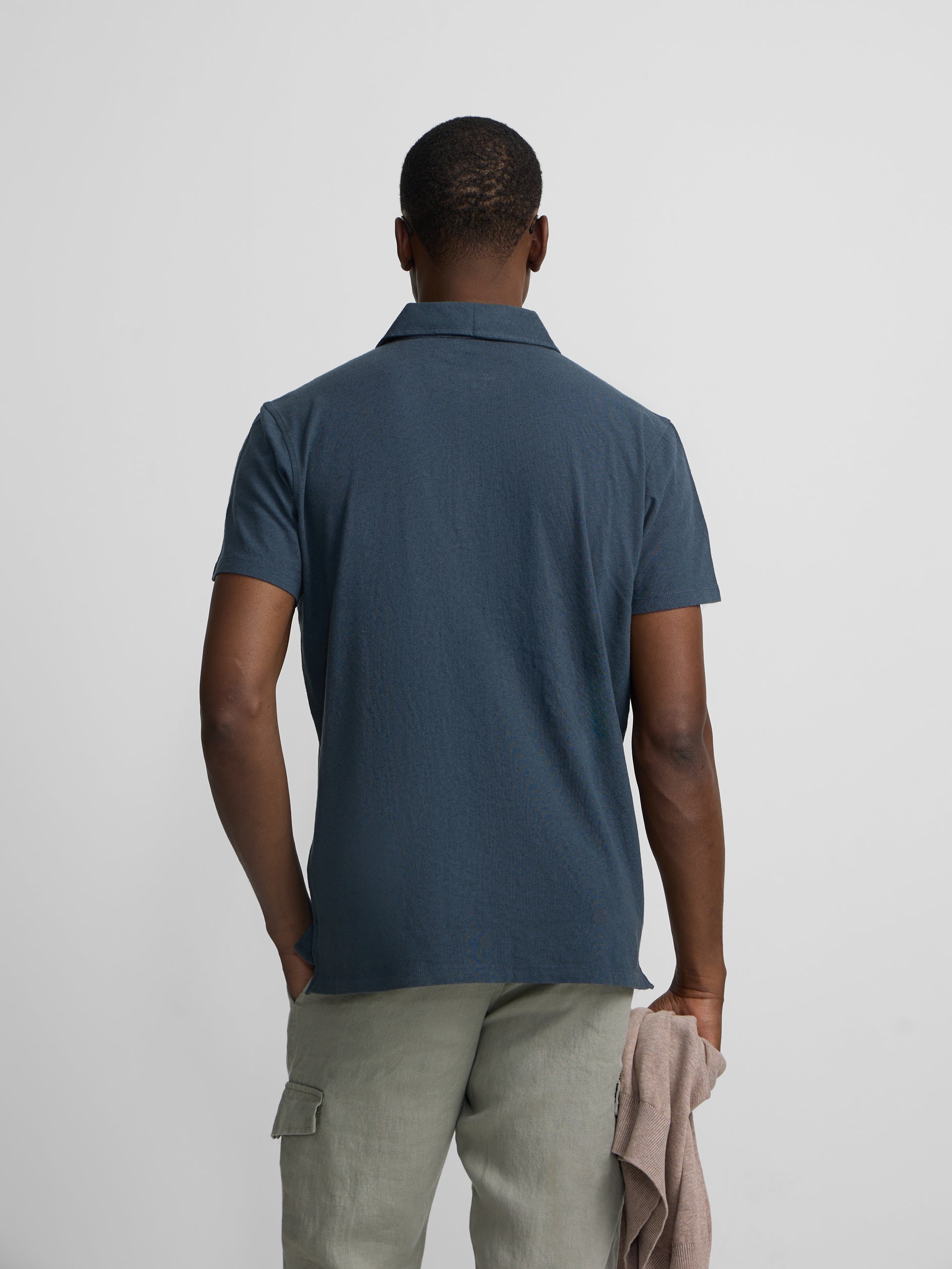 Polo lino tapeta larga azul marino