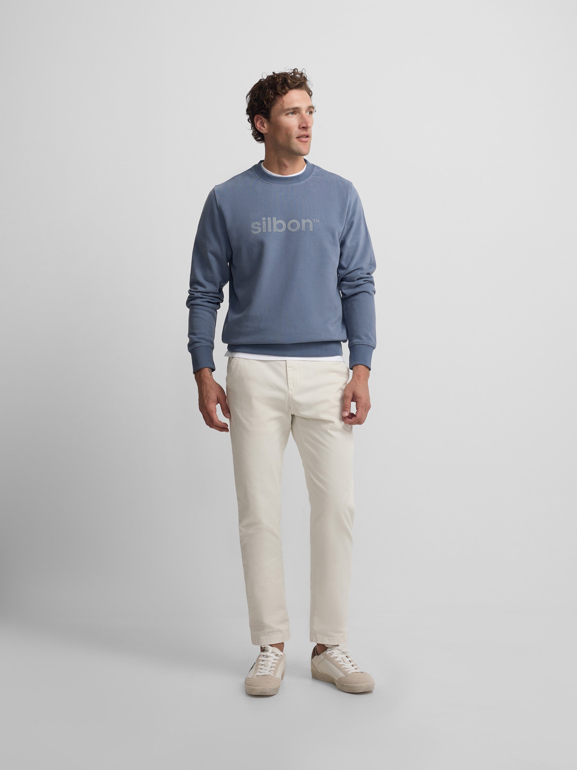 Silbon indigo blue flock sweatshirt