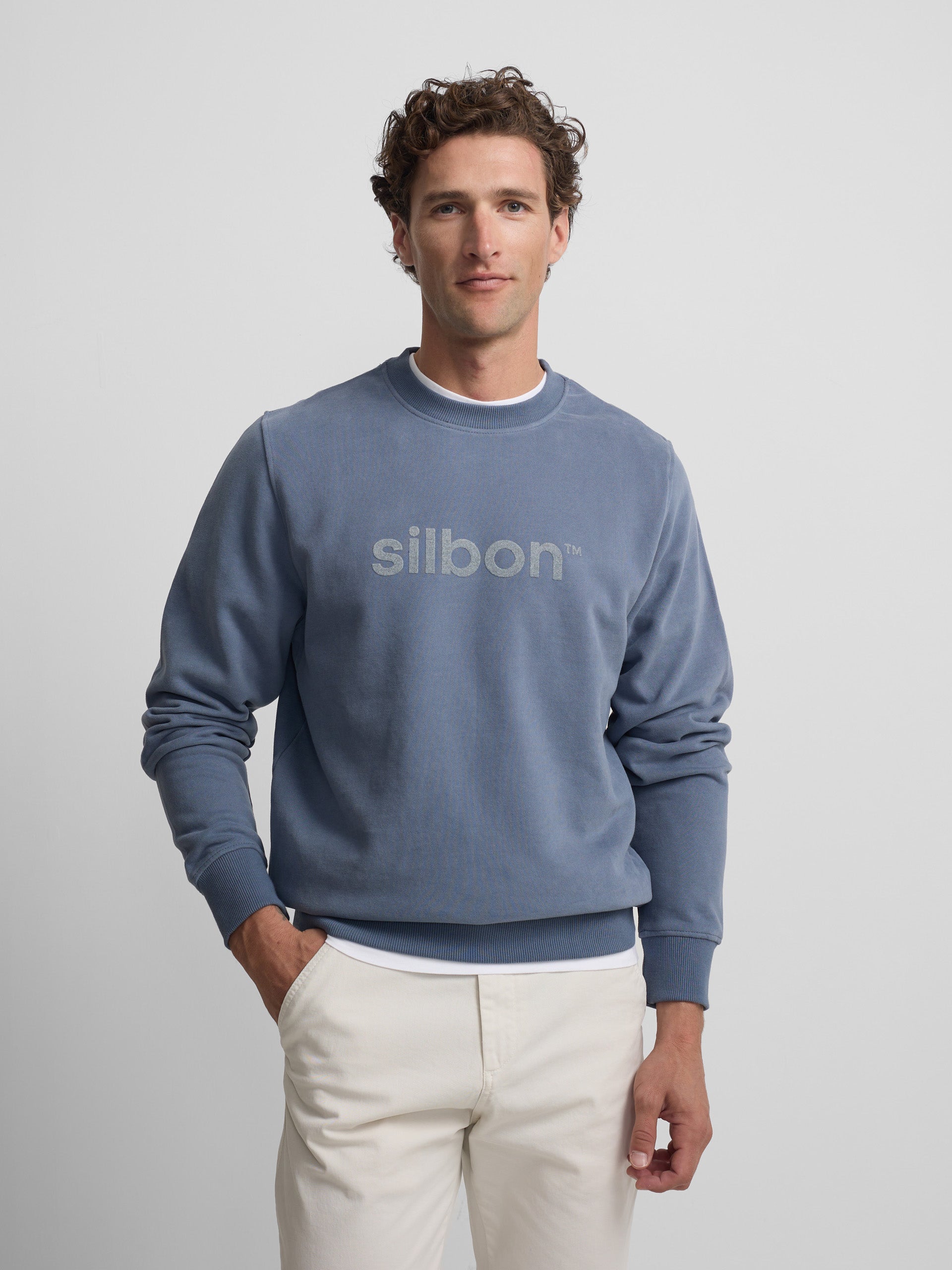 Silbon indigo blue flock sweatshirt