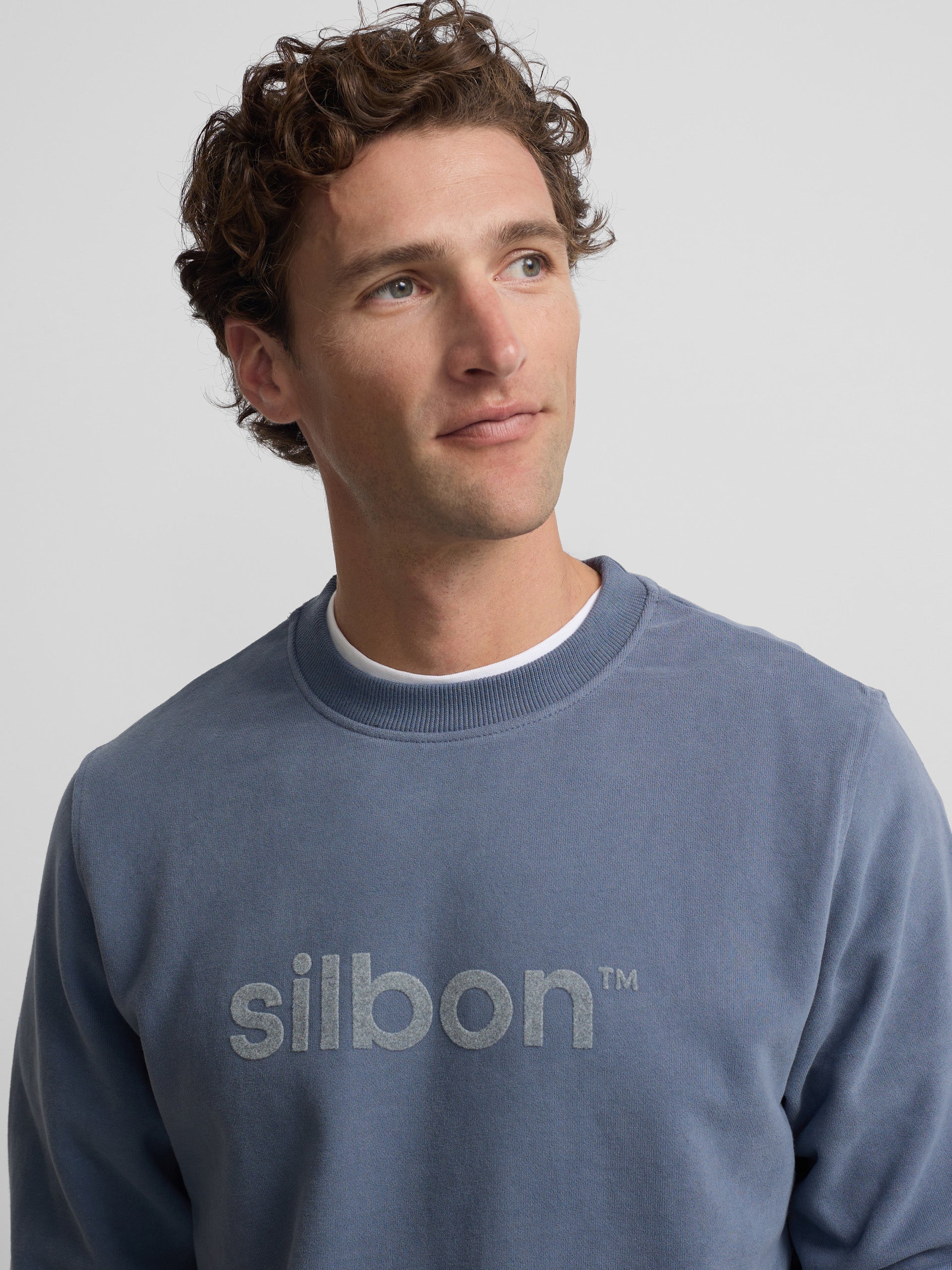 Silbon indigo blue flock sweatshirt