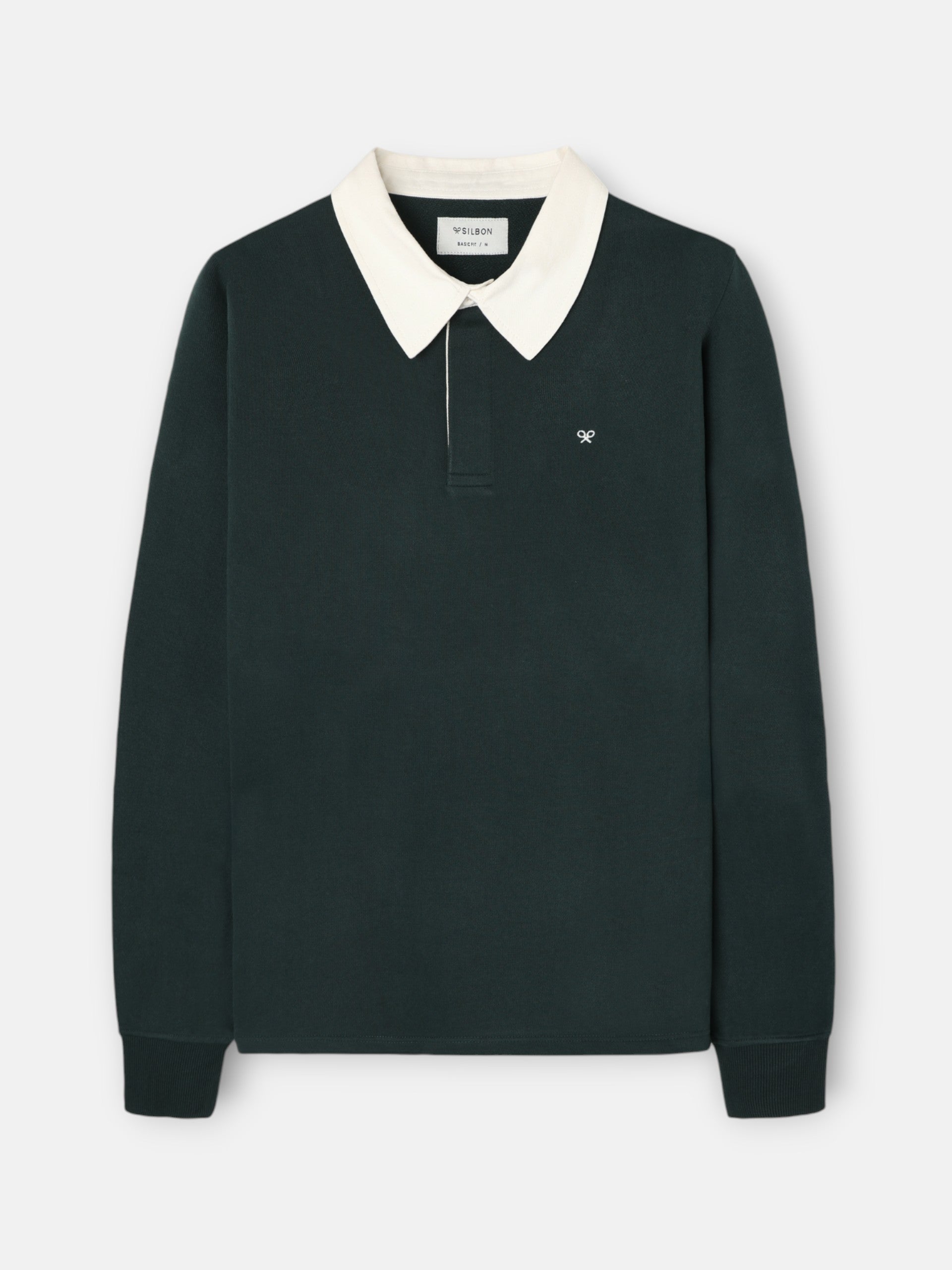 Sudadera cuello polo basica verde oscuro