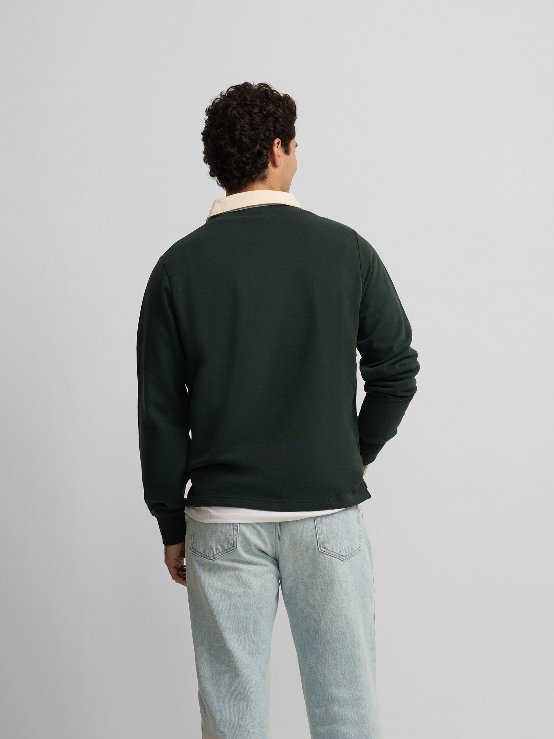 Sudadera cuello polo basica verde oscuro