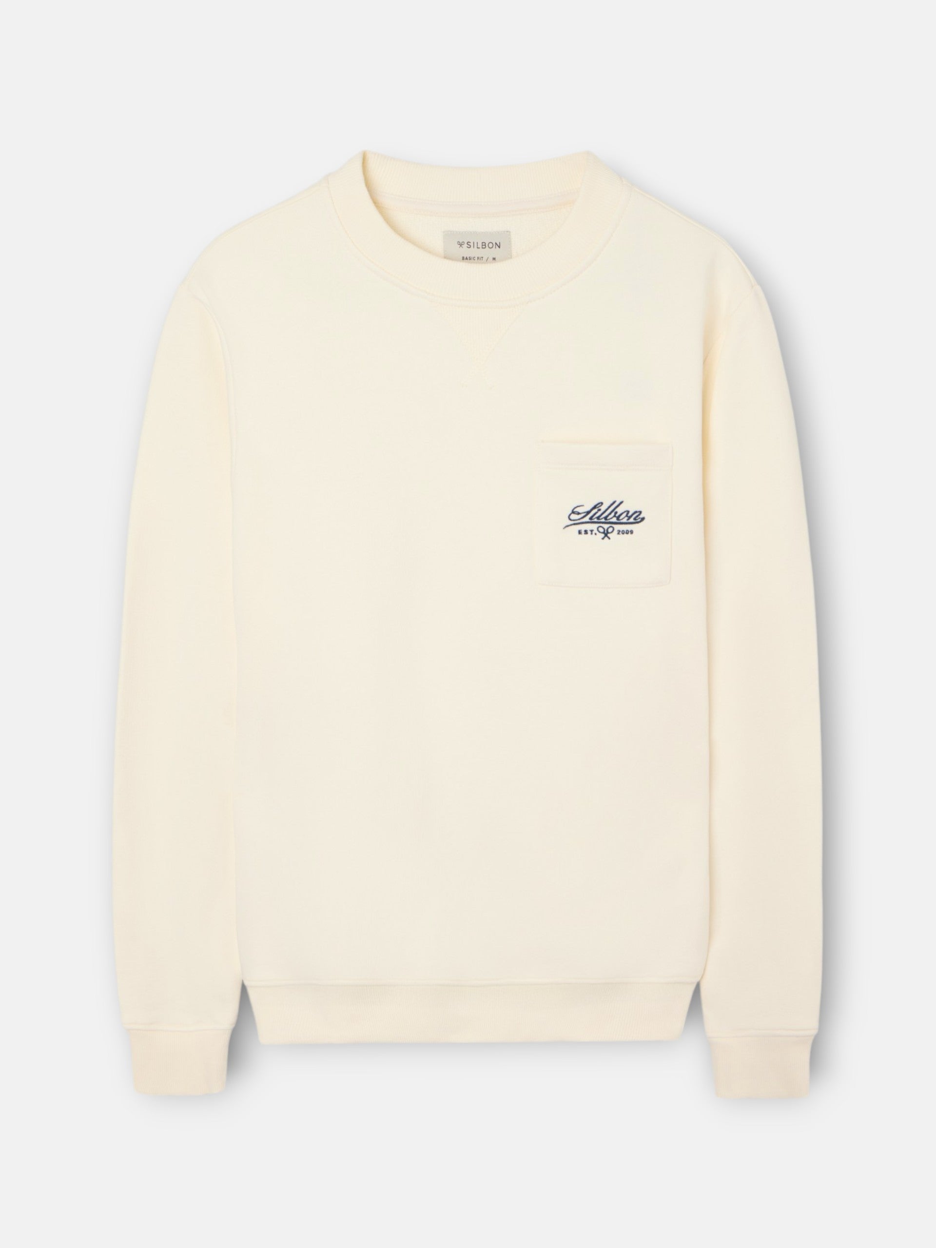 Sweat-shirt crème à poche brodée