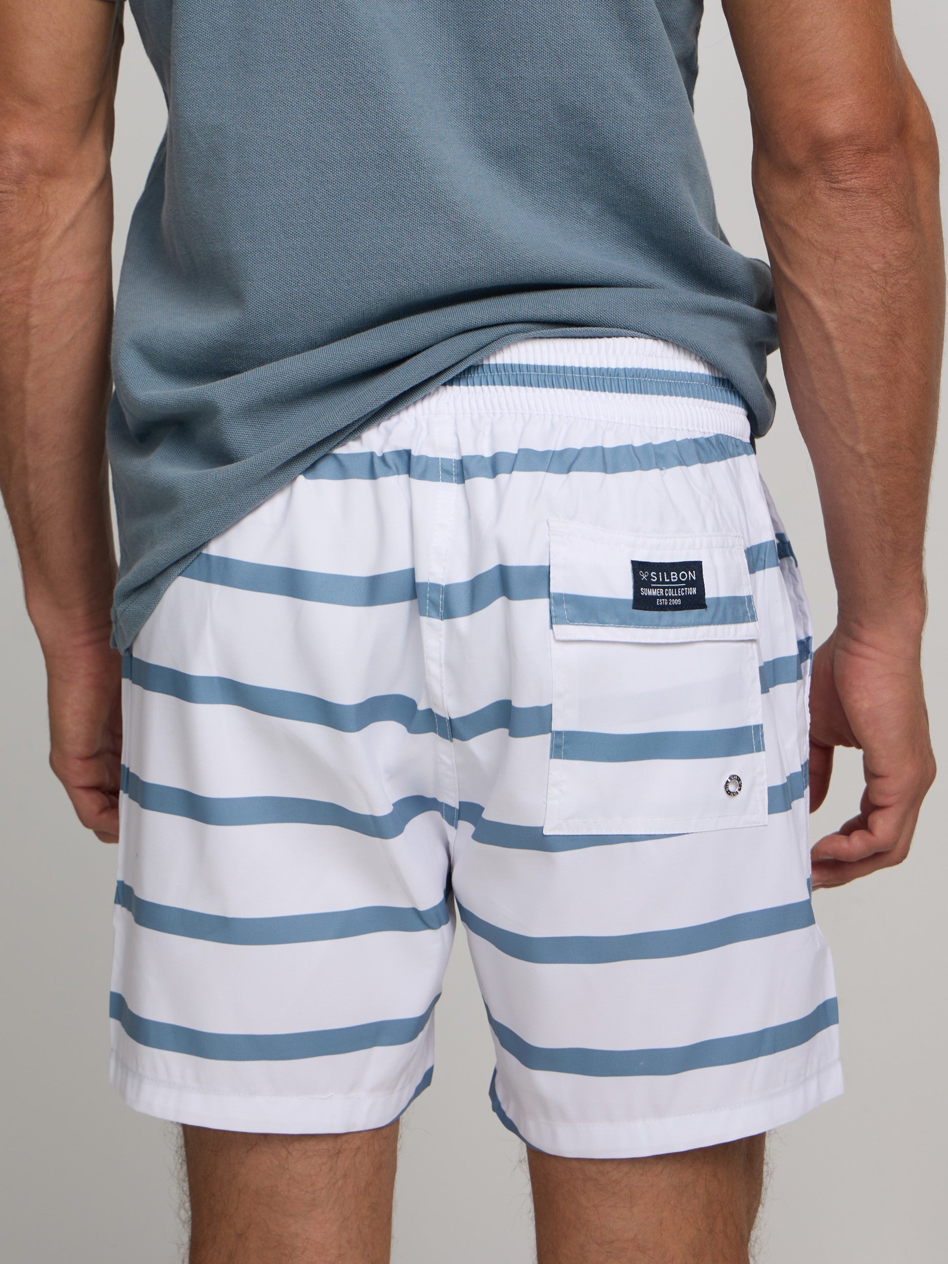Fato de banho surfista riscas horizontais branco