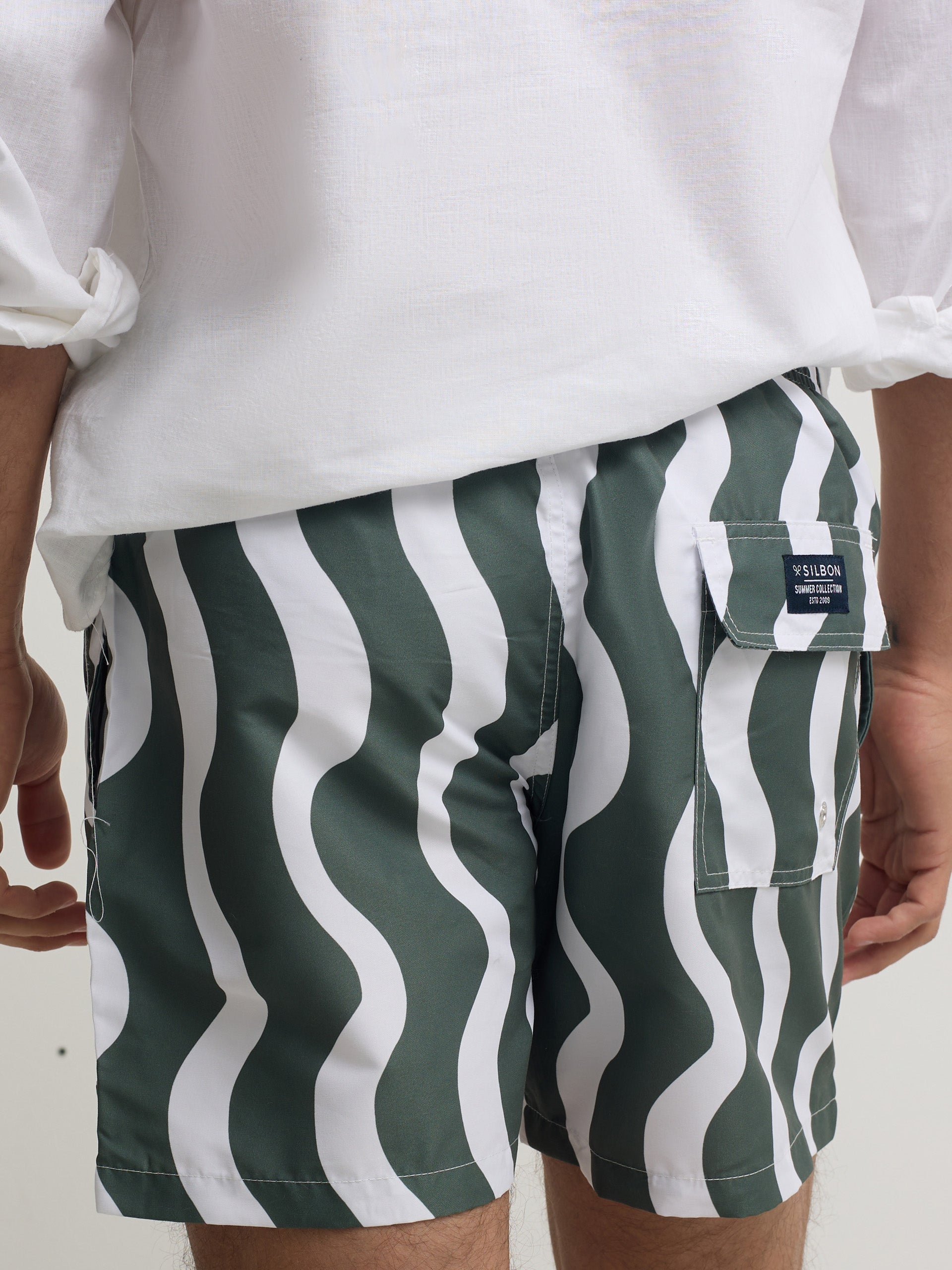 Maillot de bain bicolore vert à vagues
