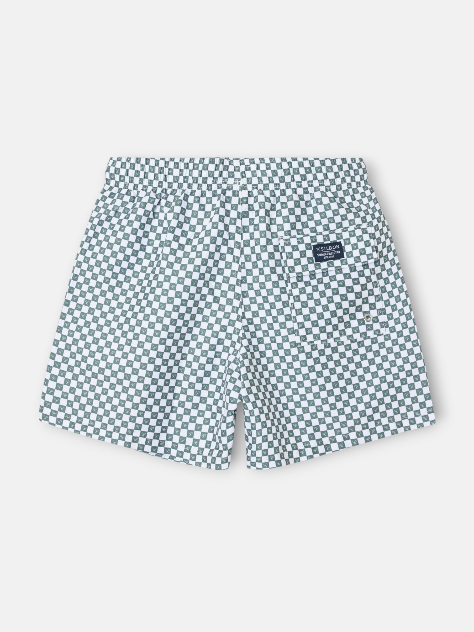 Green mini-check swim shorts