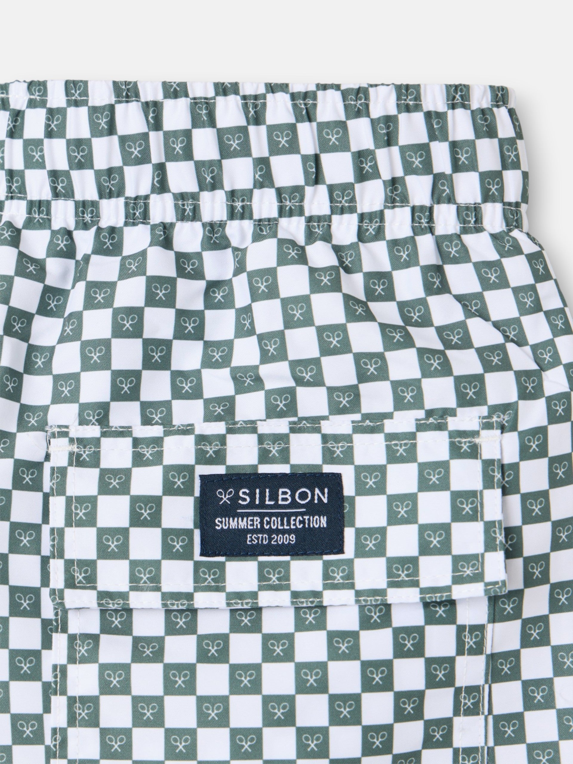 Green mini-check swim shorts