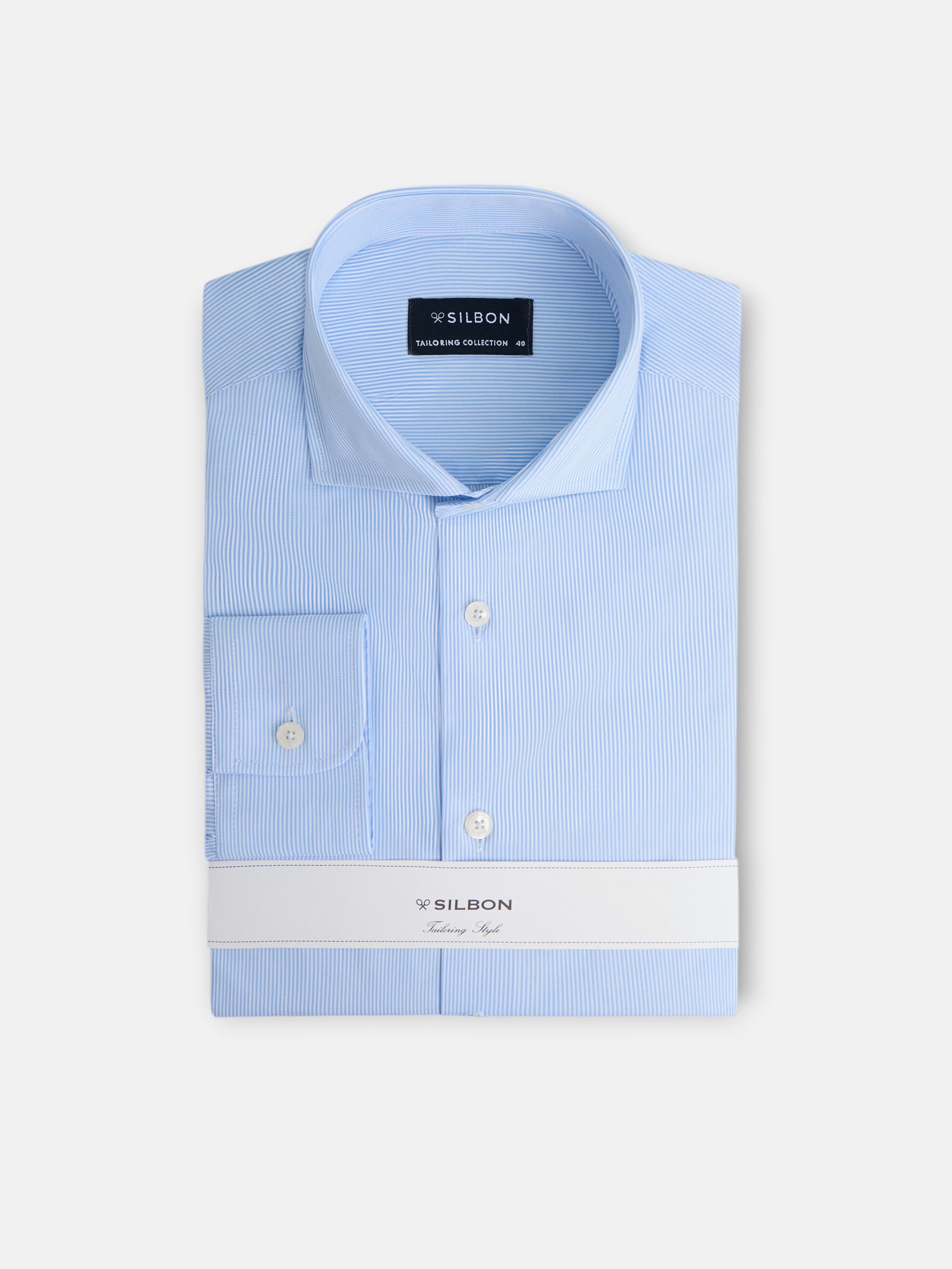 Camisa de vestir risca fina azul claro