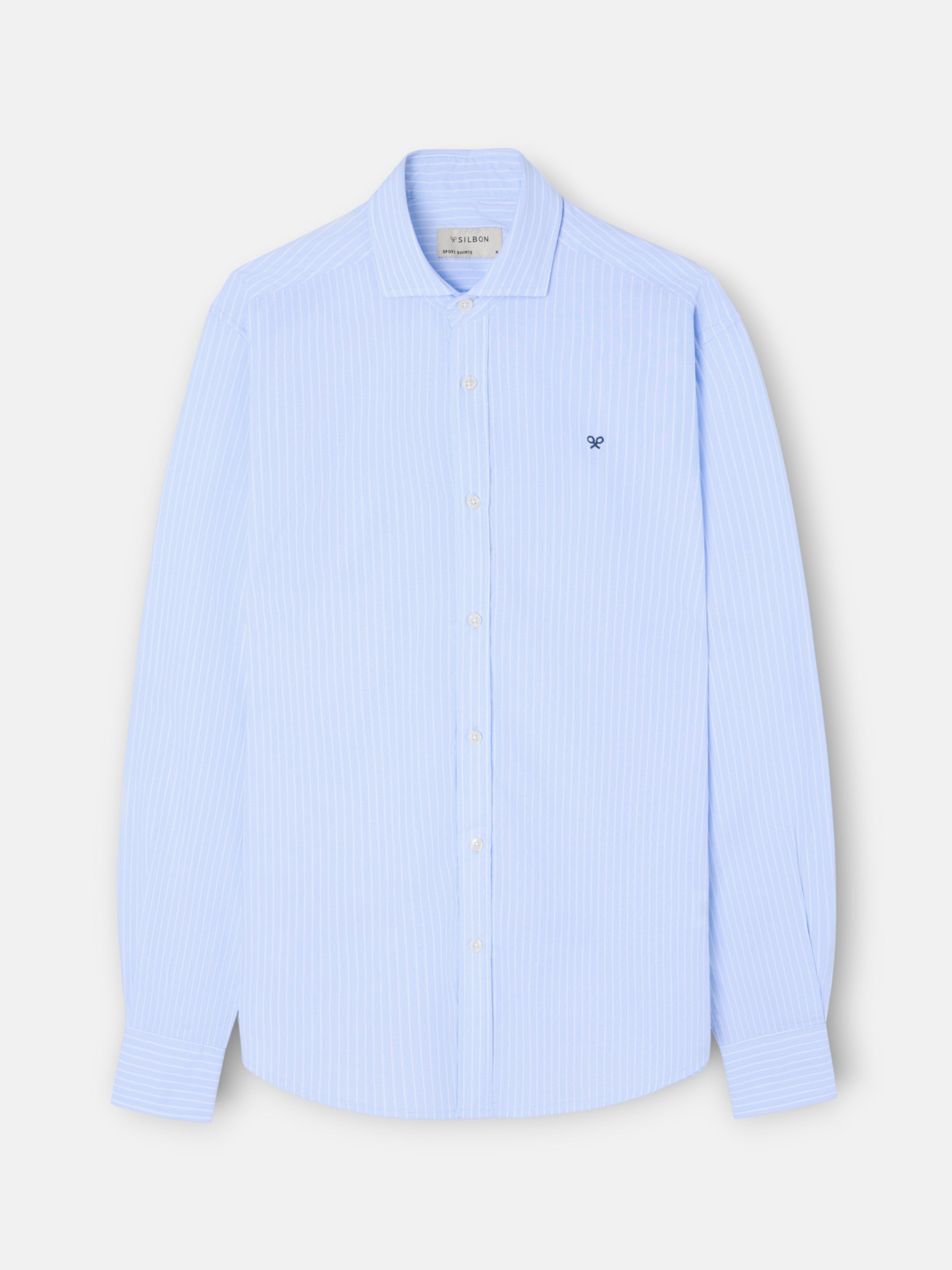 Camisa sport clássica riscas brancas azul-claro