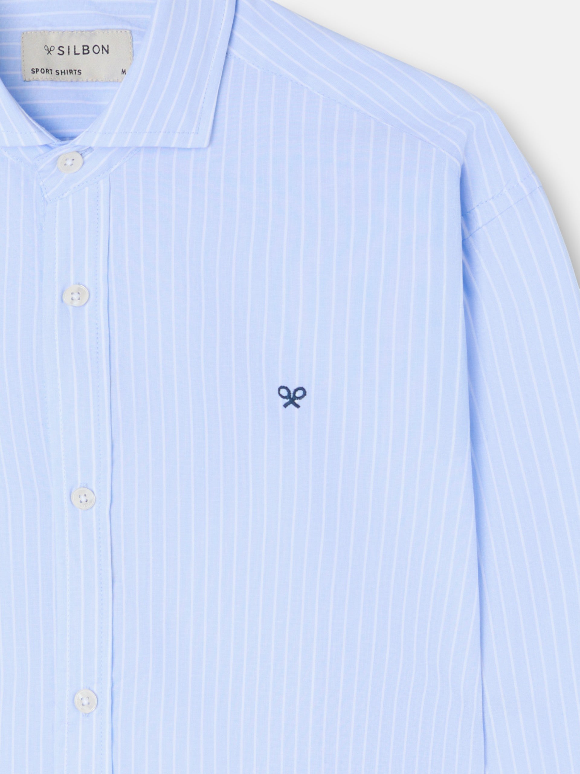 Camisa sport clássica riscas brancas azul-claro