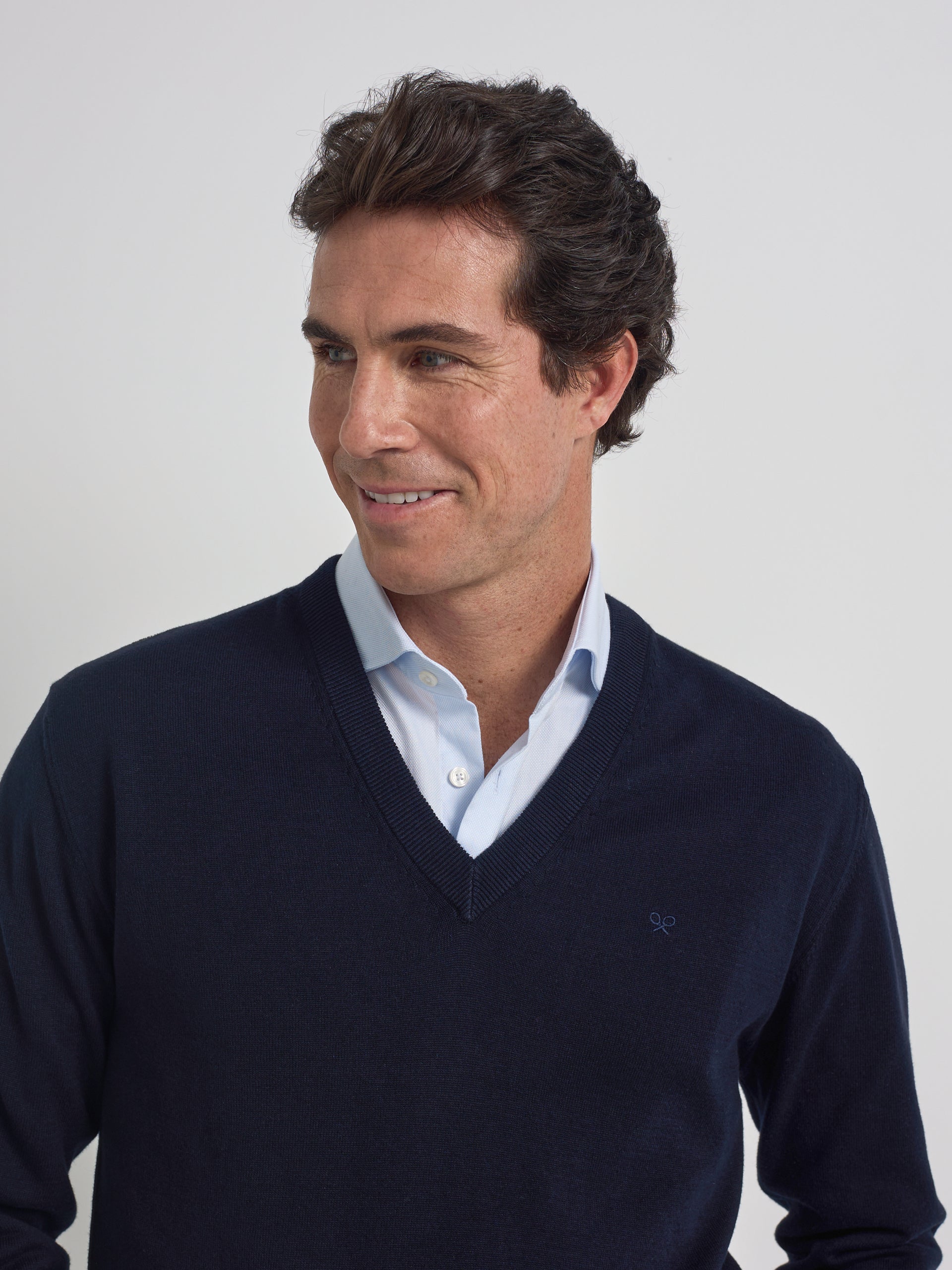 Camisola decote em V business azul-marinho