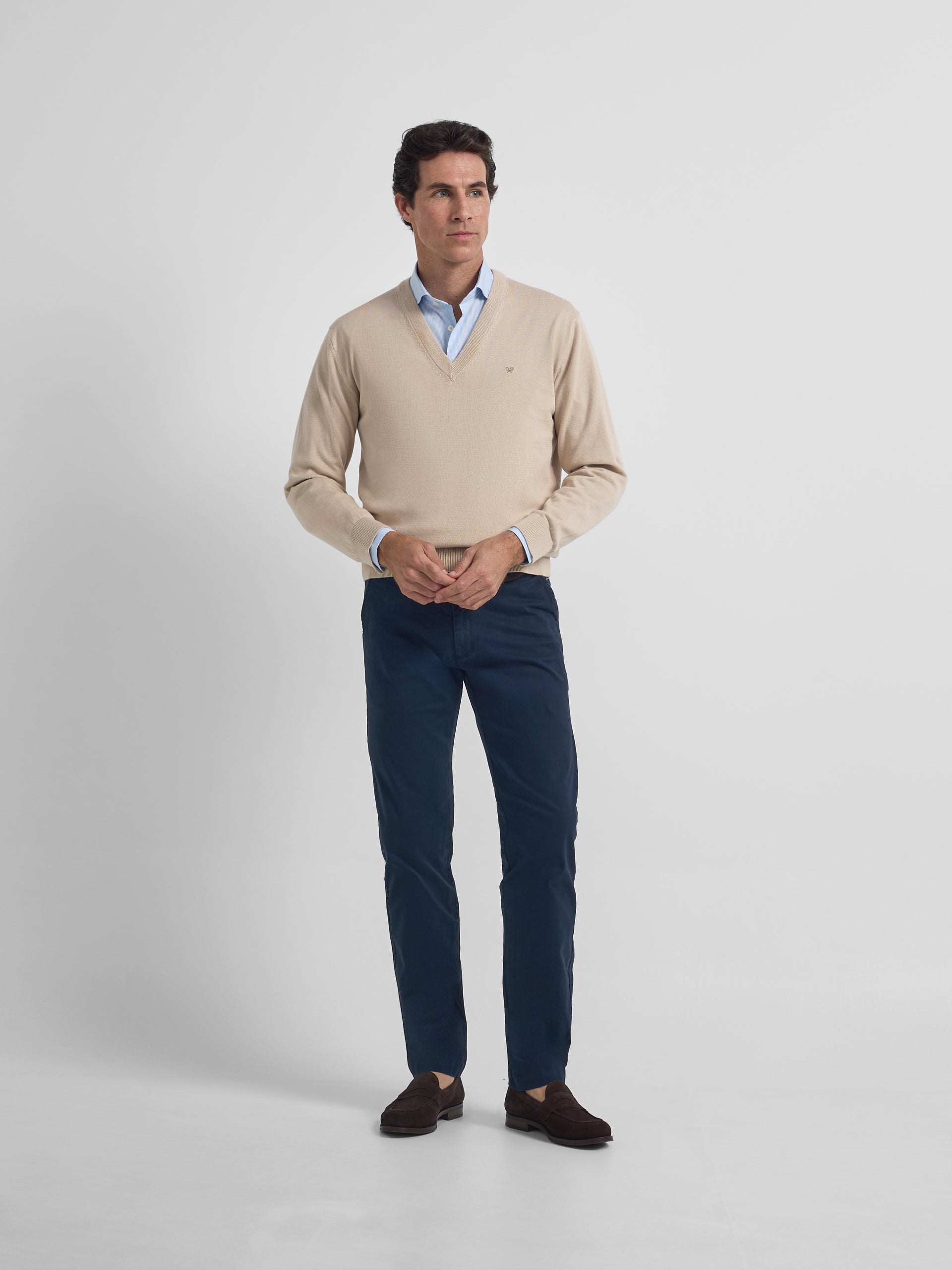 Camisola decote em V business bege