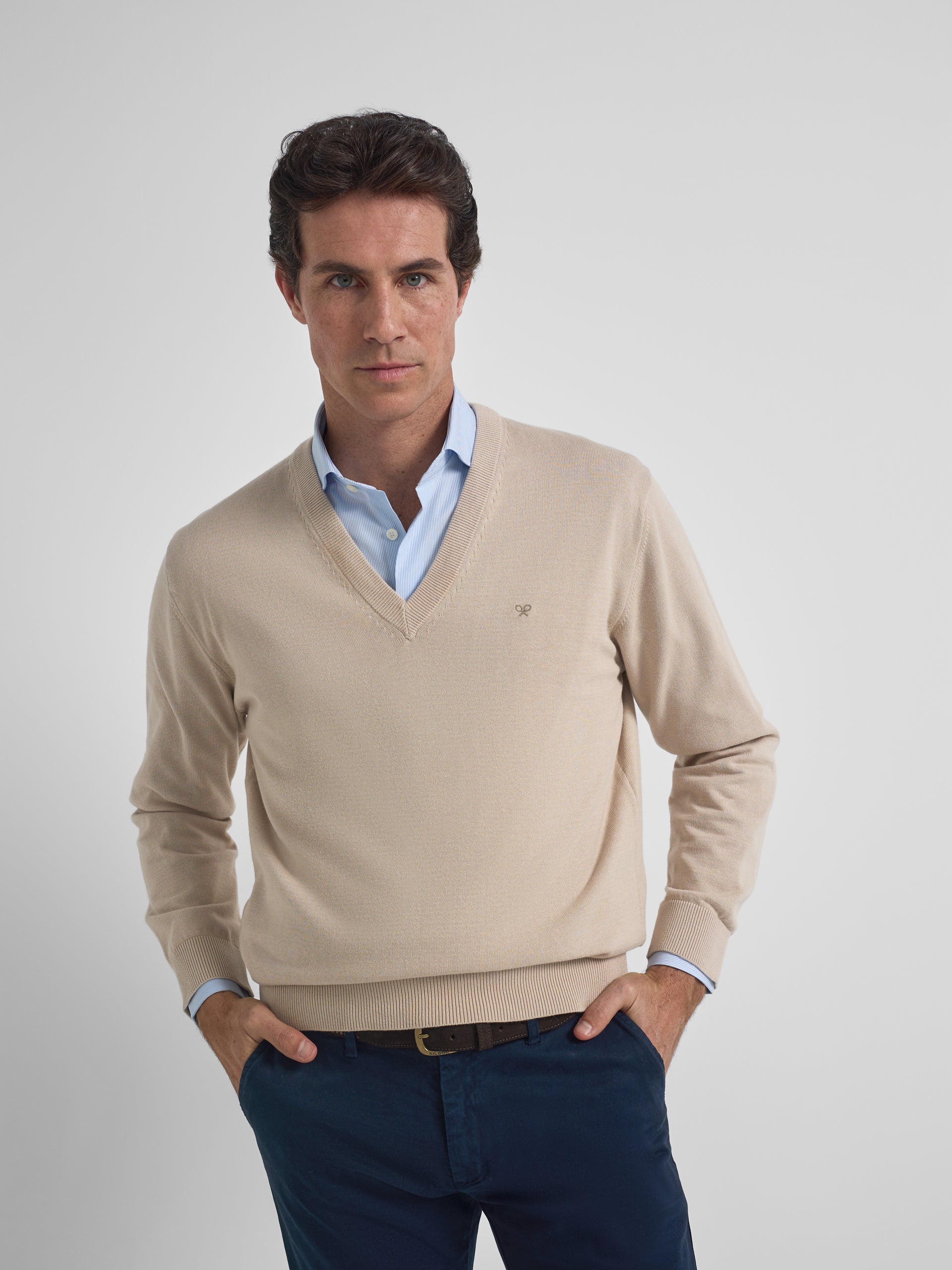 Camisola decote em V business bege