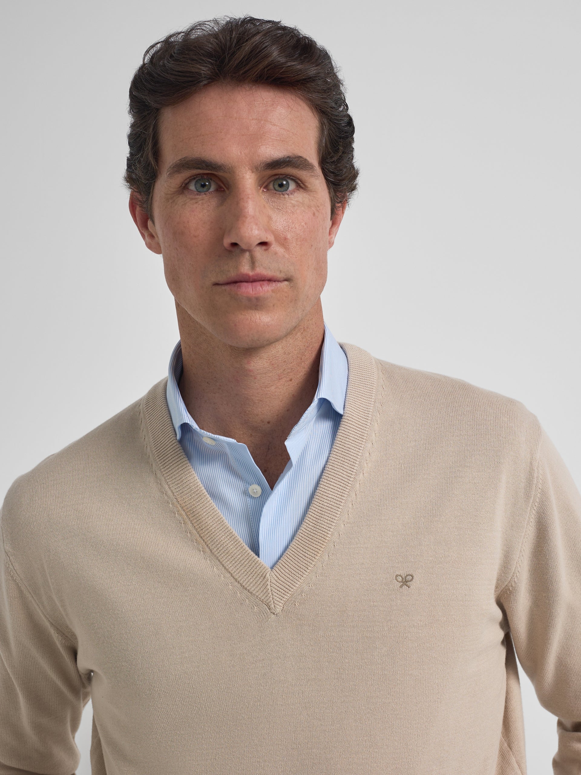 Camisola decote em V business bege