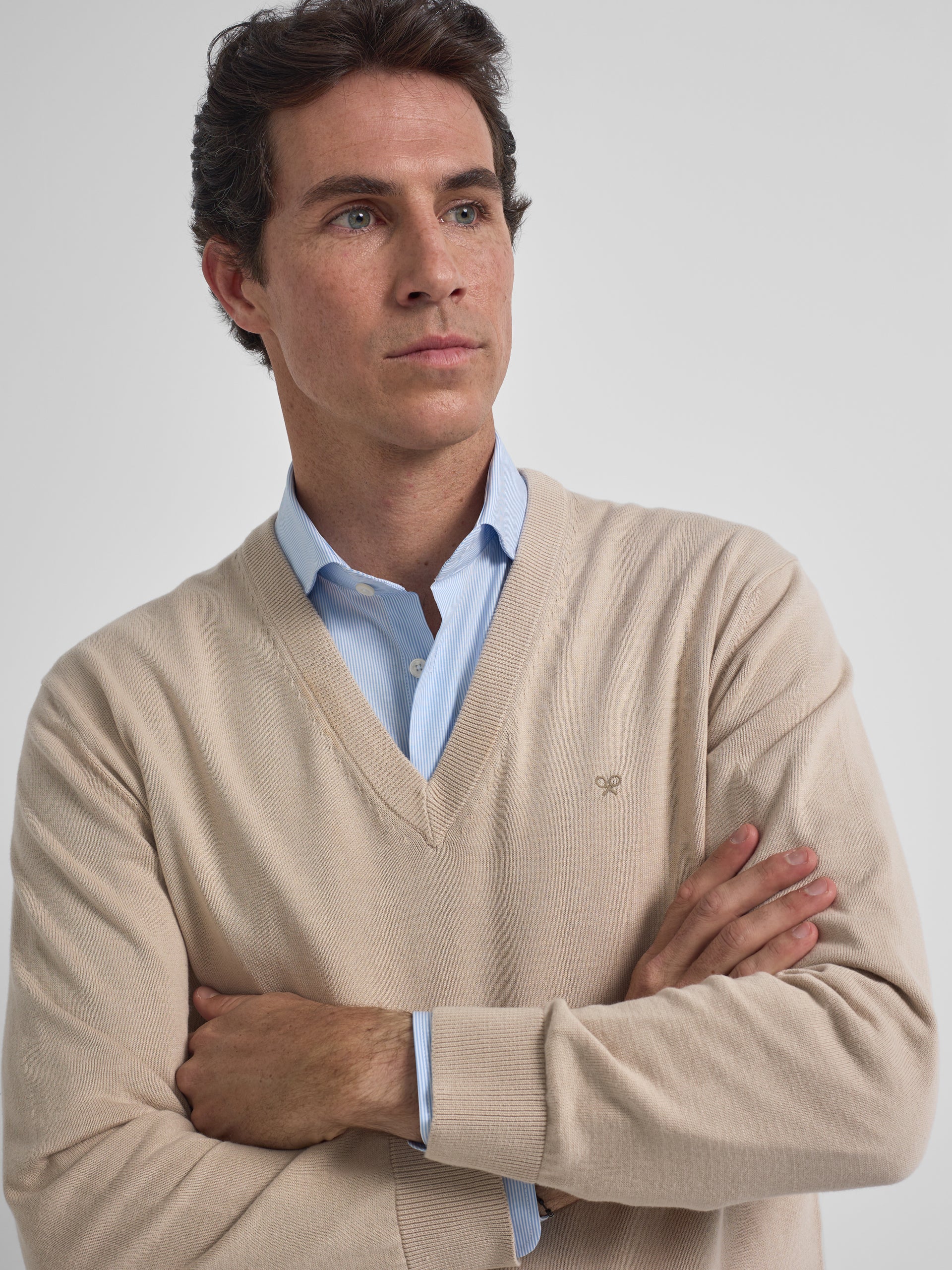 Camisola decote em V business bege