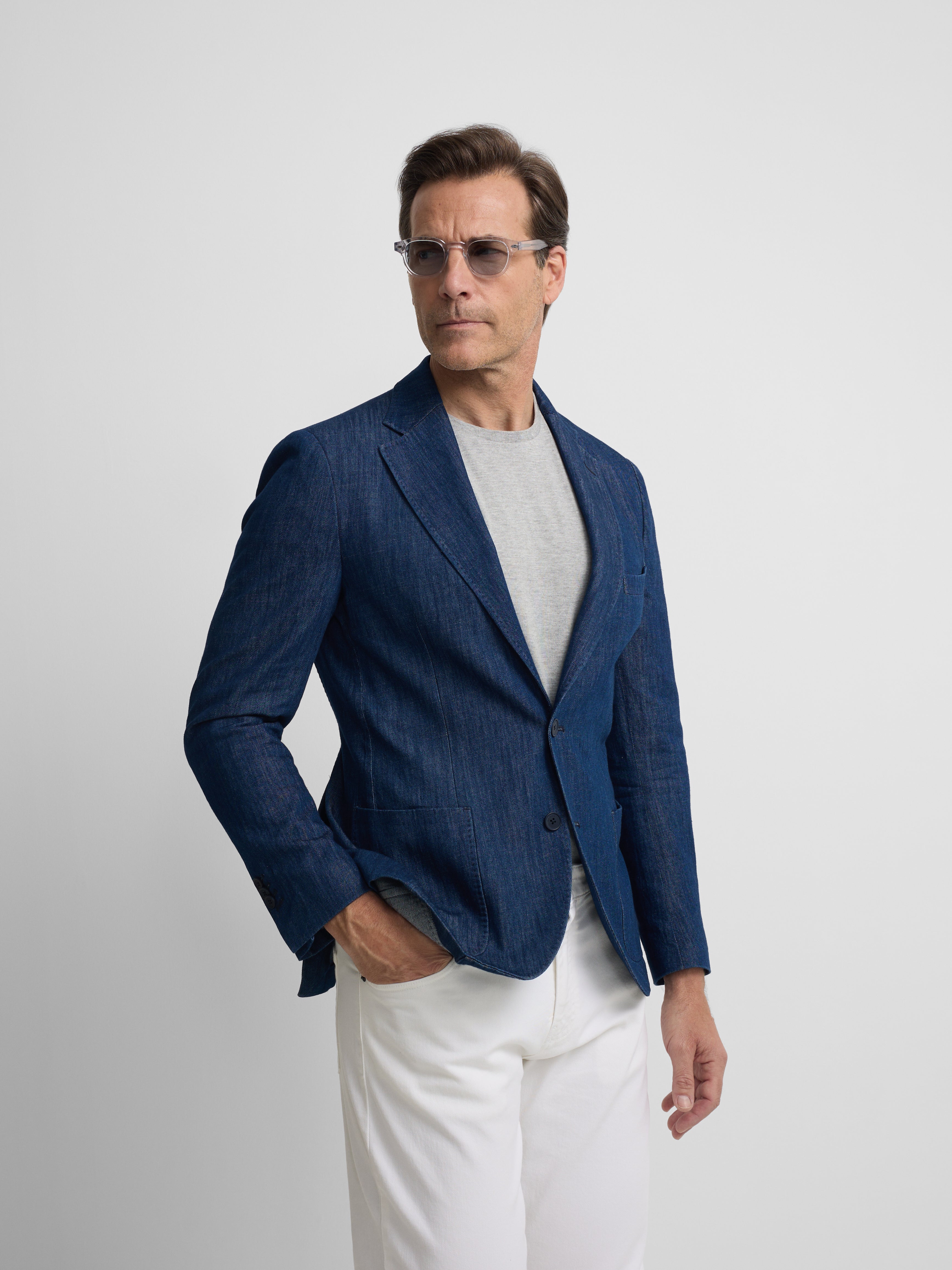 Medium wash blue denim blazer