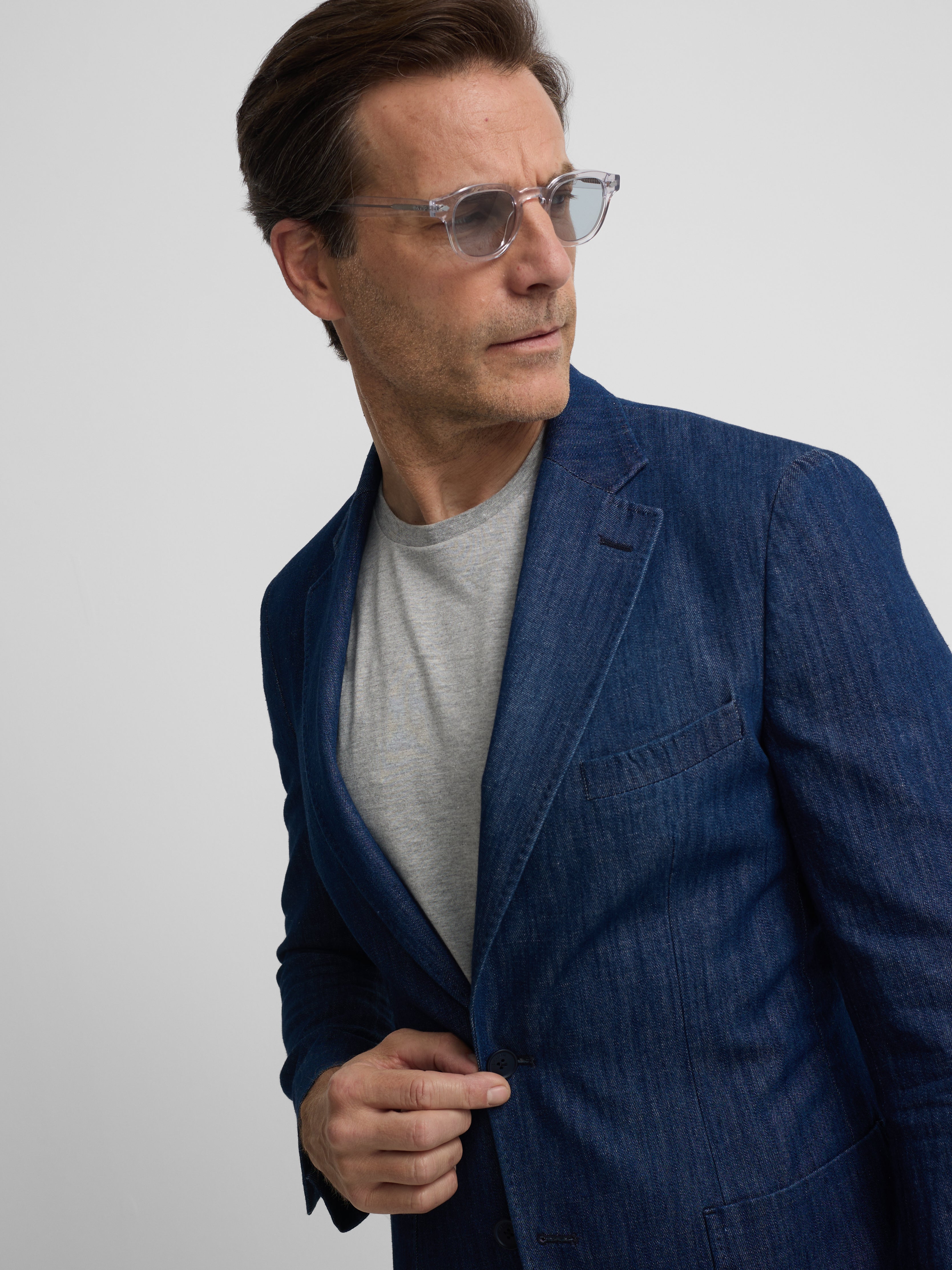 Medium wash blue denim blazer