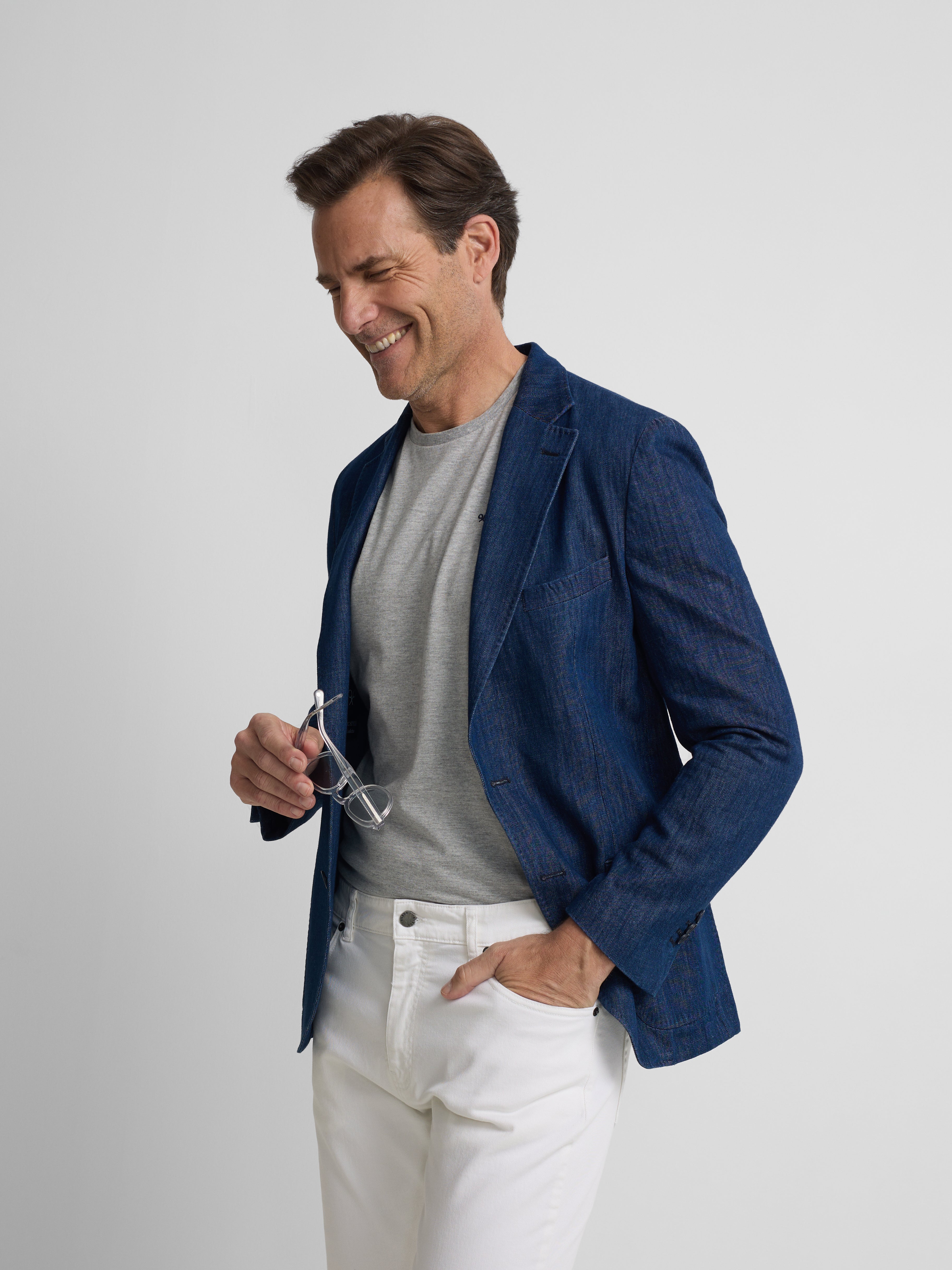 Medium wash blue denim blazer
