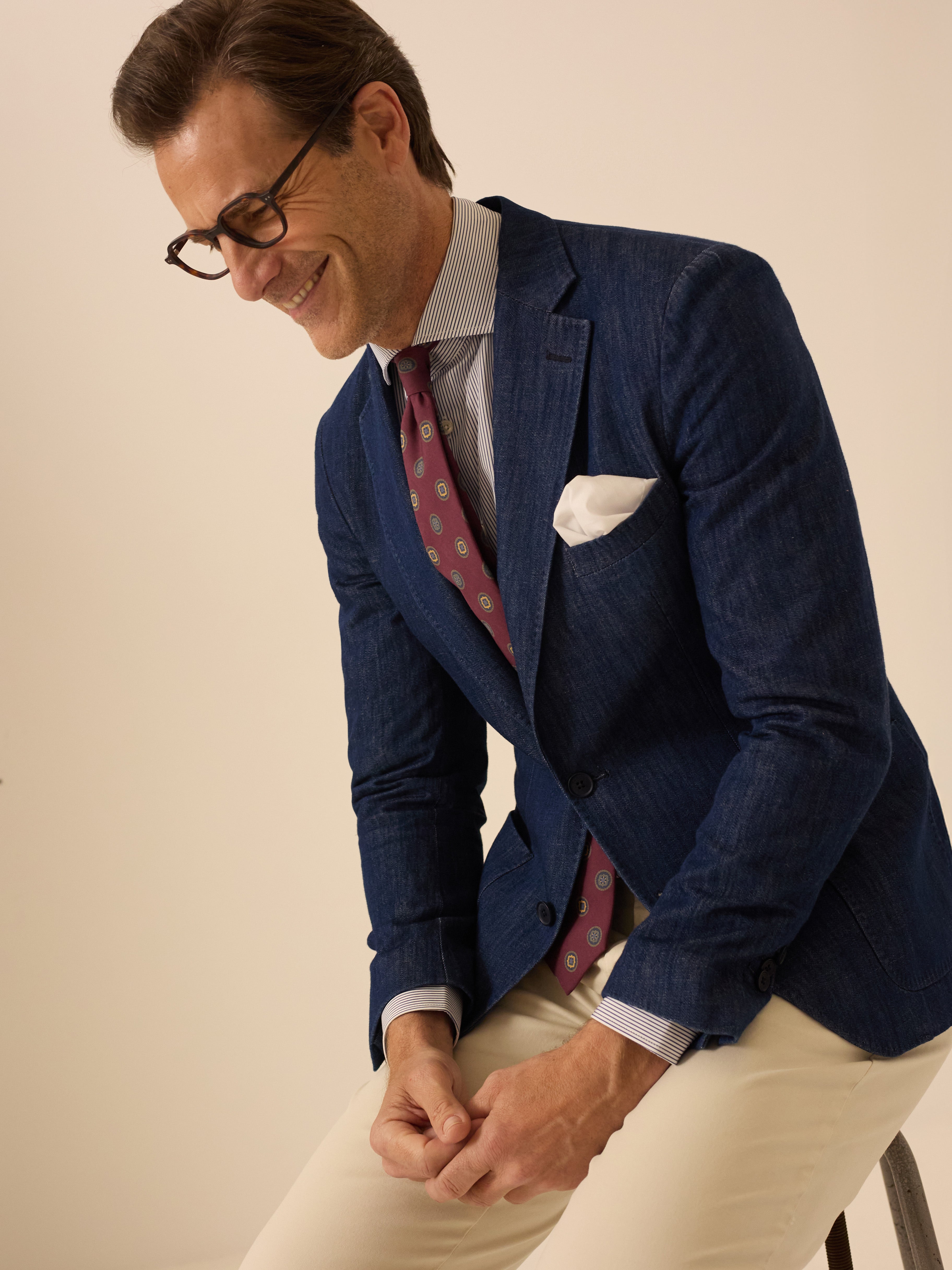 Medium wash blue denim blazer