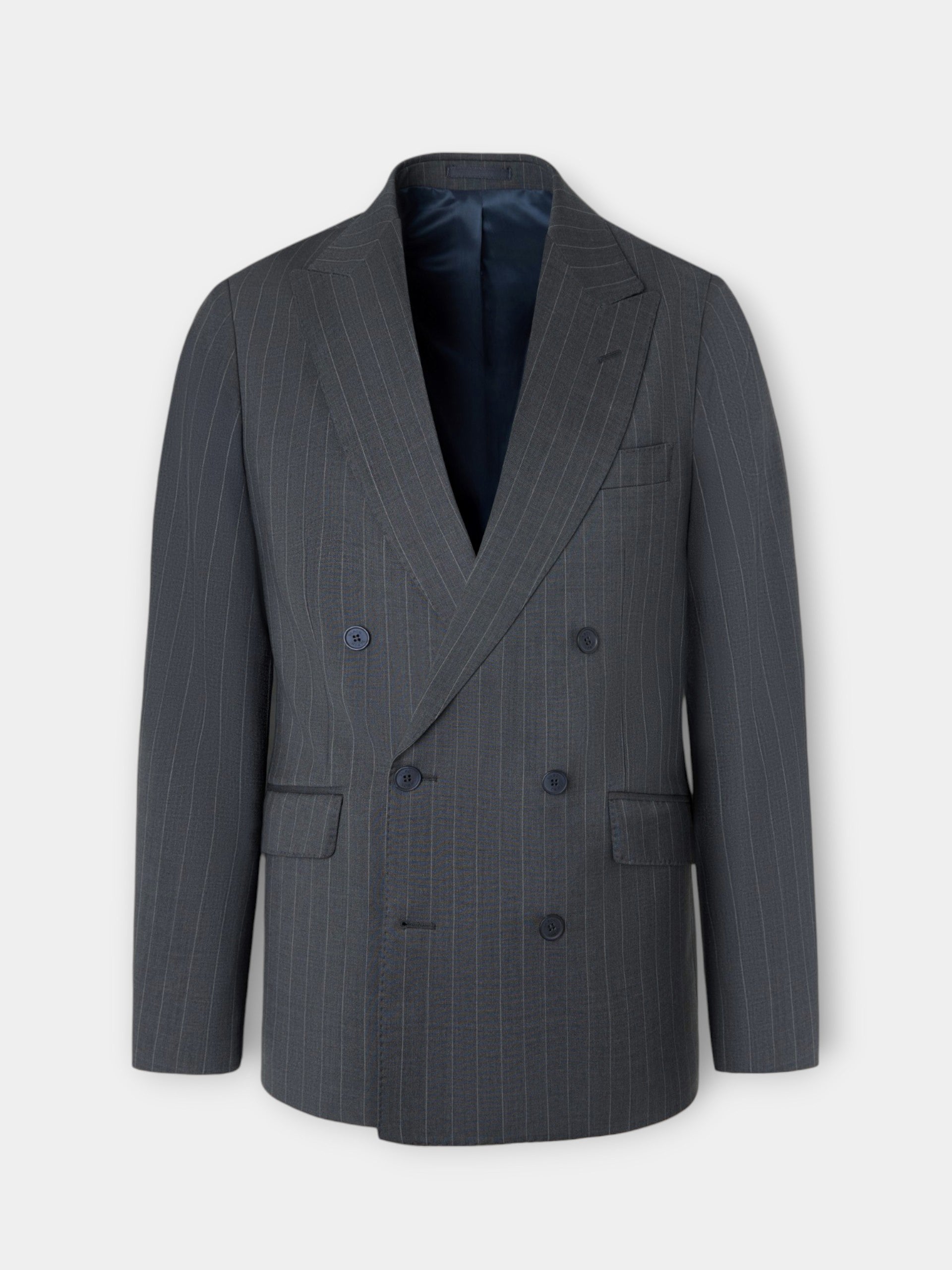 Grey pinstripe double-breasted suit jacket