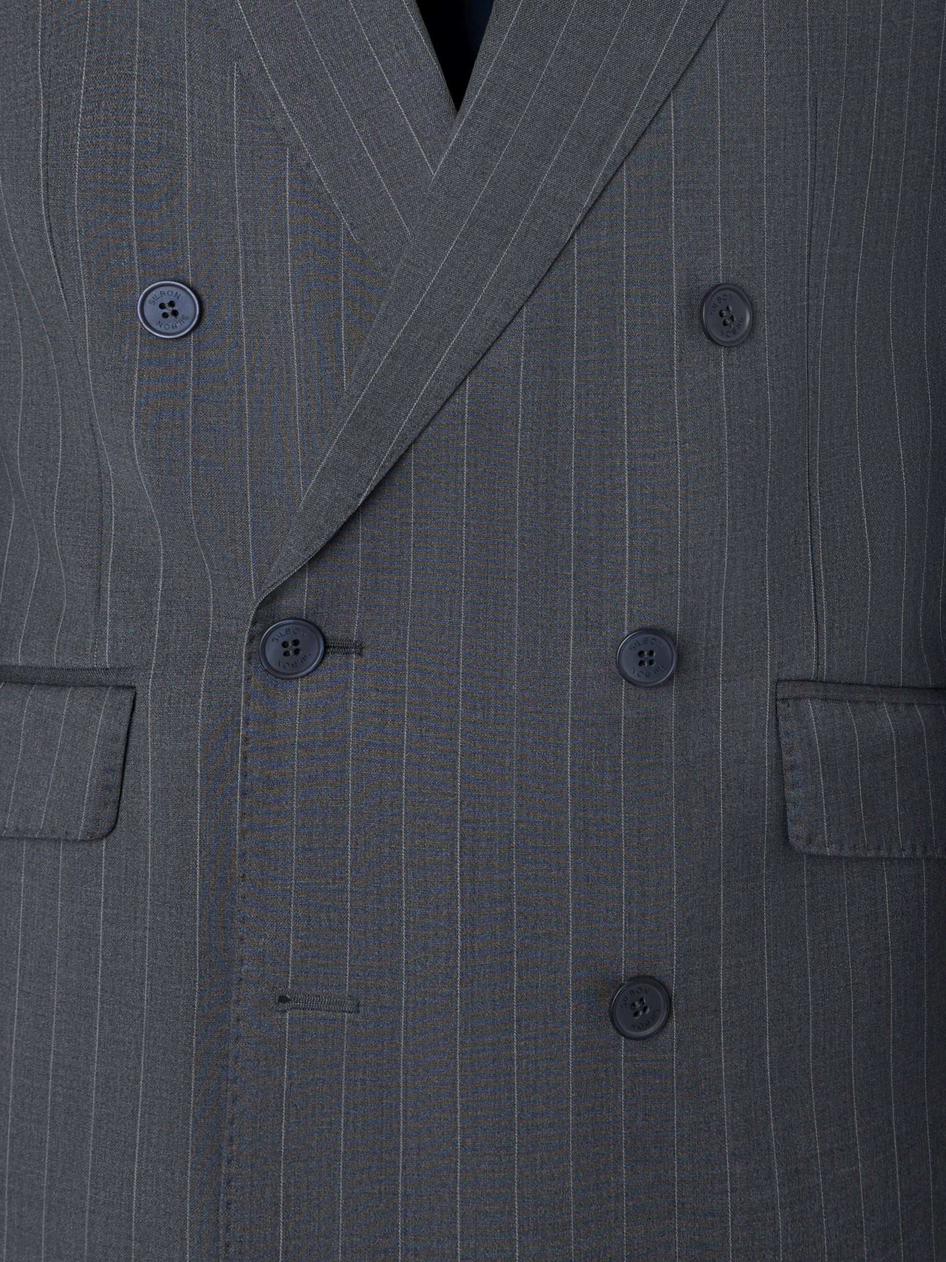 Grey pinstripe double-breasted suit jacket