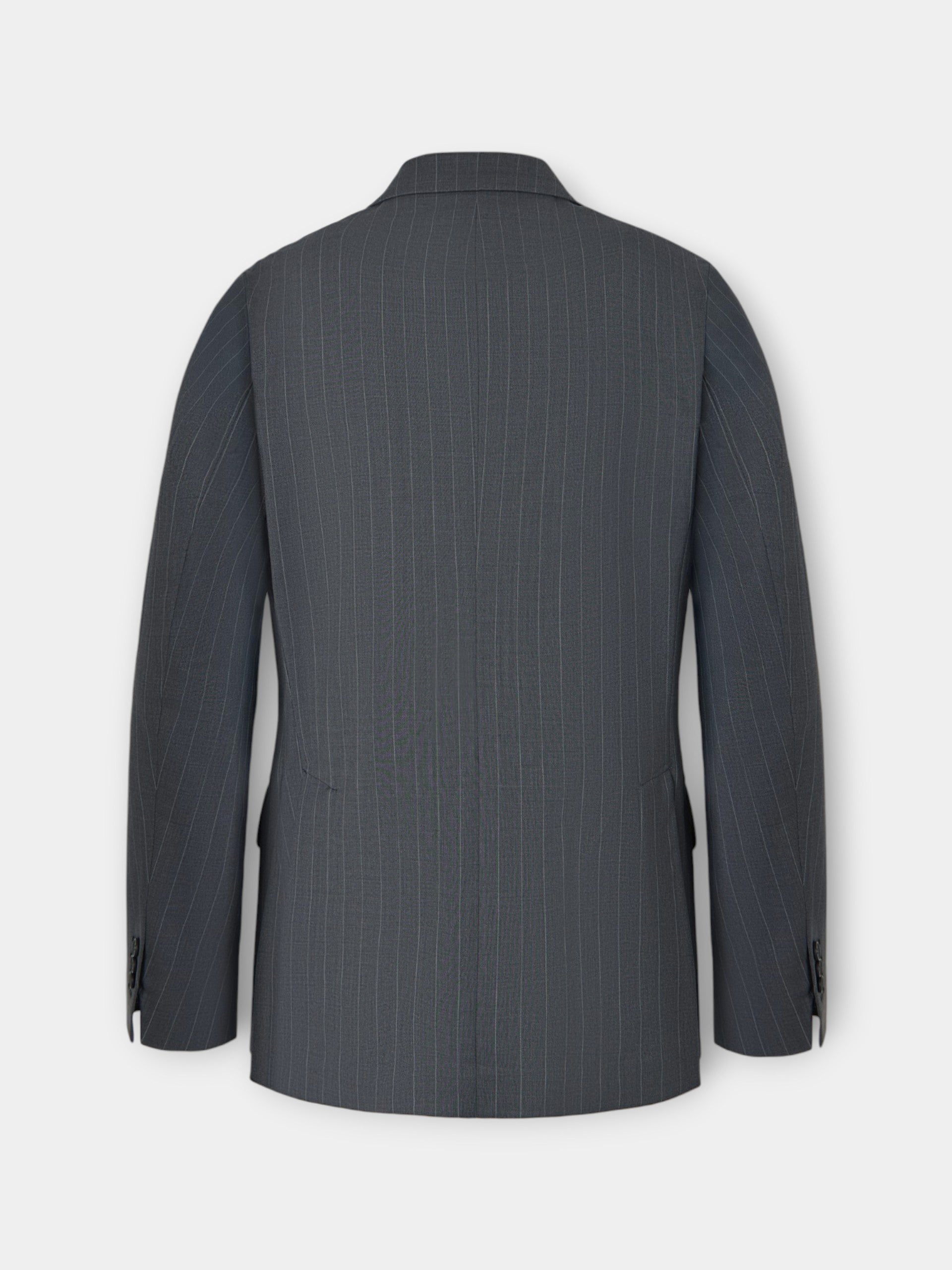 Grey pinstripe double-breasted suit jacket