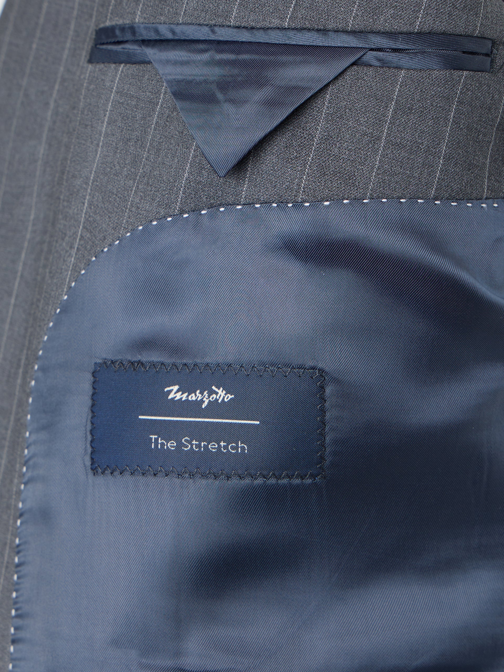 Grey pinstripe double-breasted suit jacket