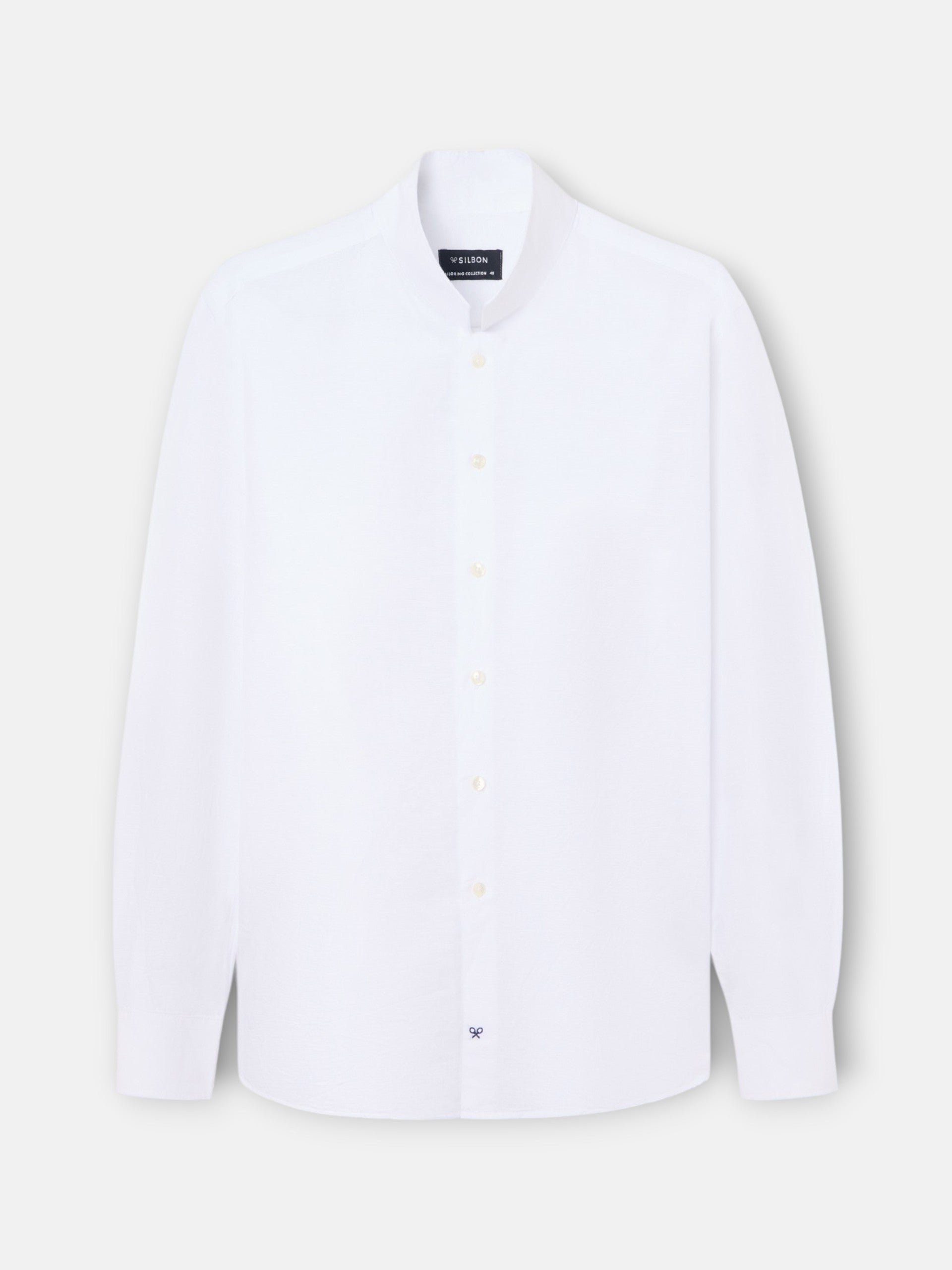 Camisa lino unique cuello chimenea blanca