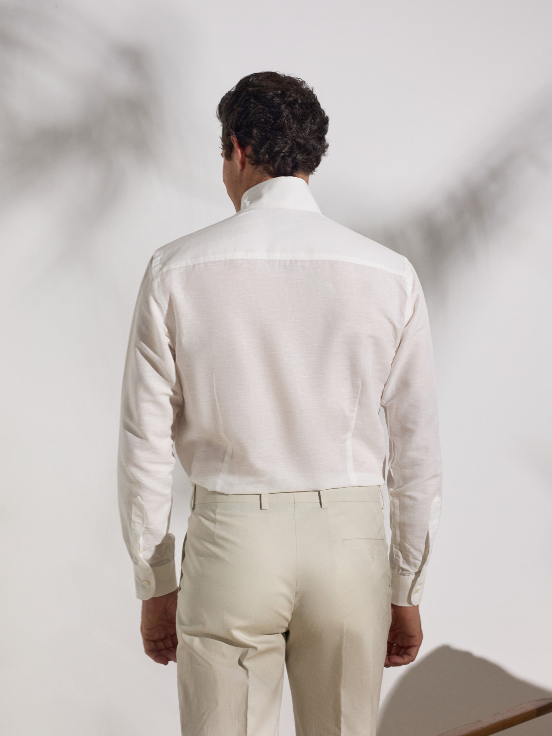 Camisa lino unique cuello chimenea blanca