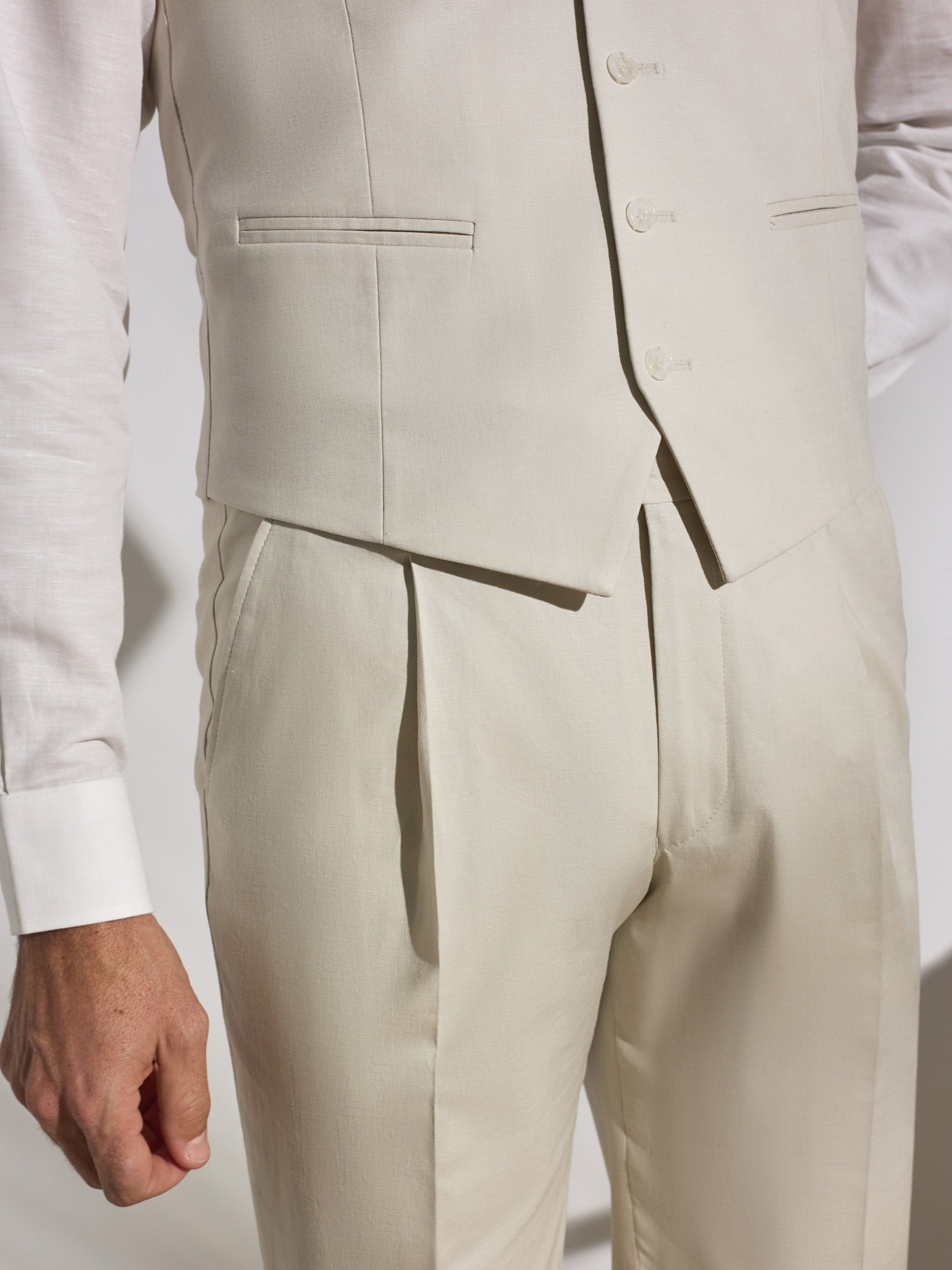 Chaleco traje unique lino piedra