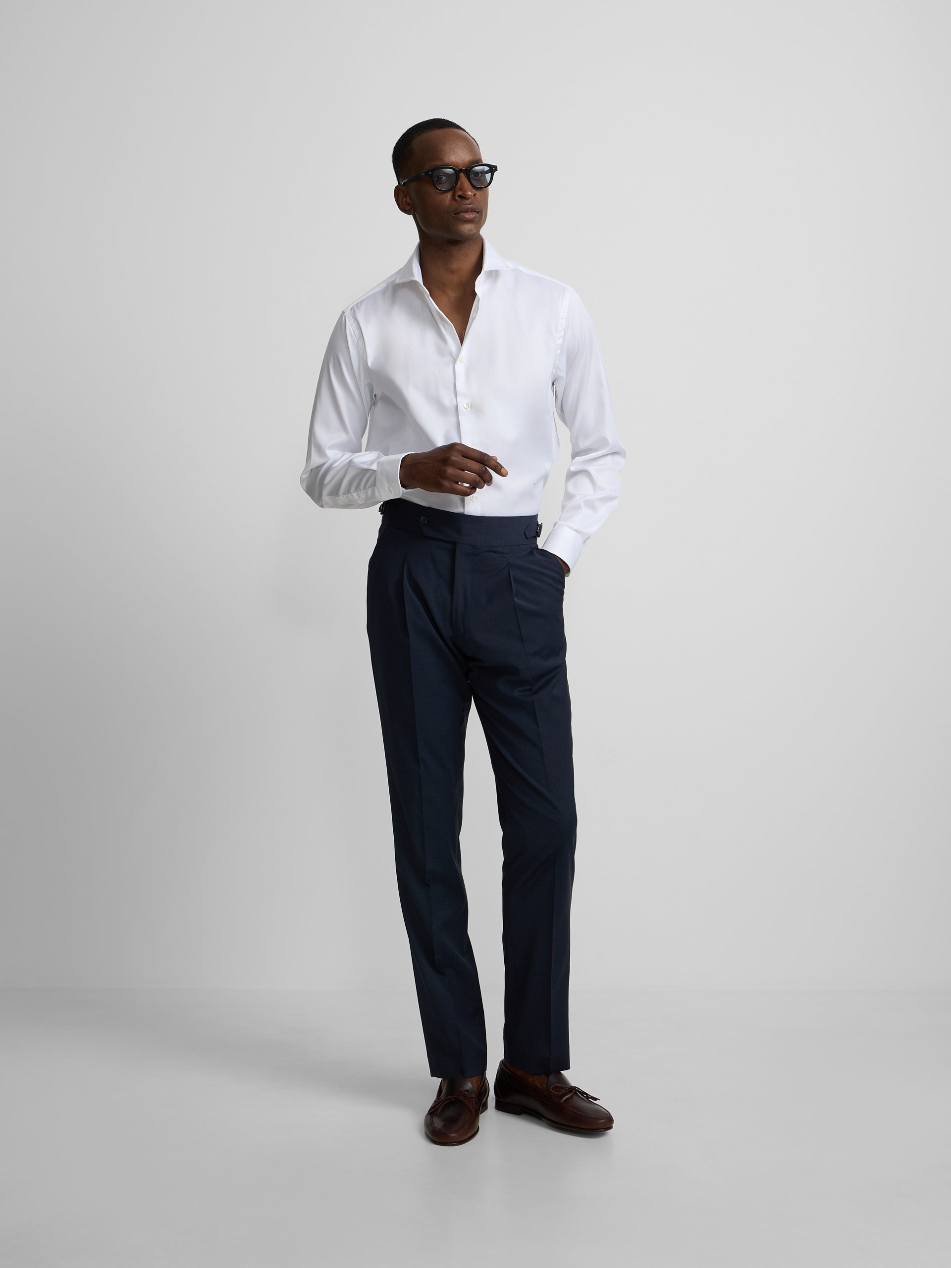Pantalón vestir pinzas azul medio