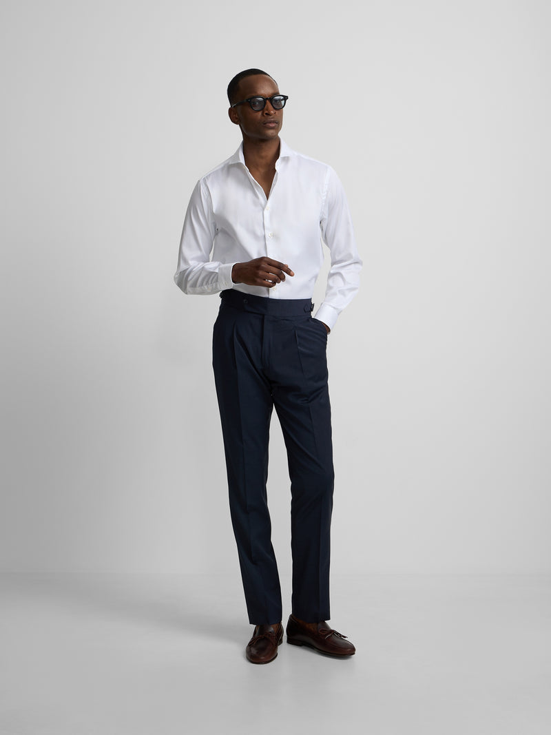 Medium blue pleated dress trousers