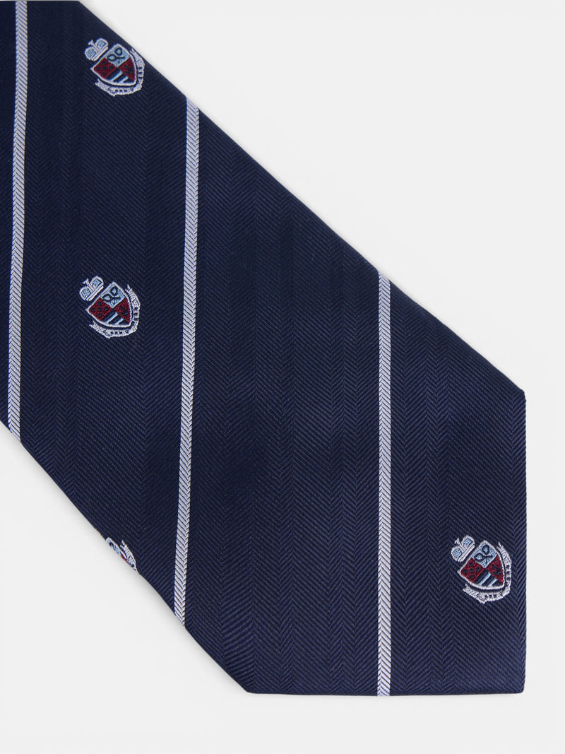 Corbata rayas escudos azul oscuro