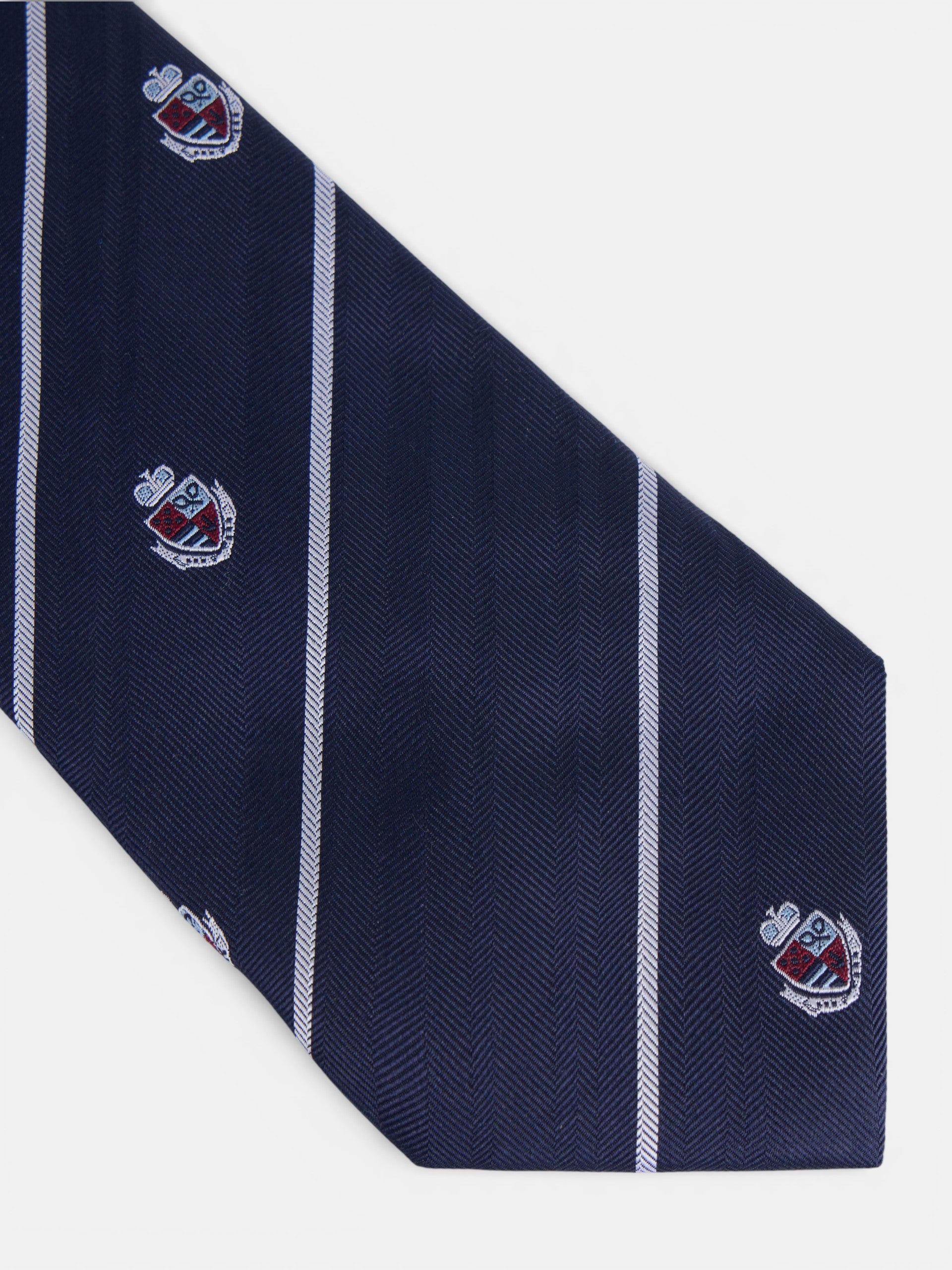 Corbata rayas escudos azul oscuro