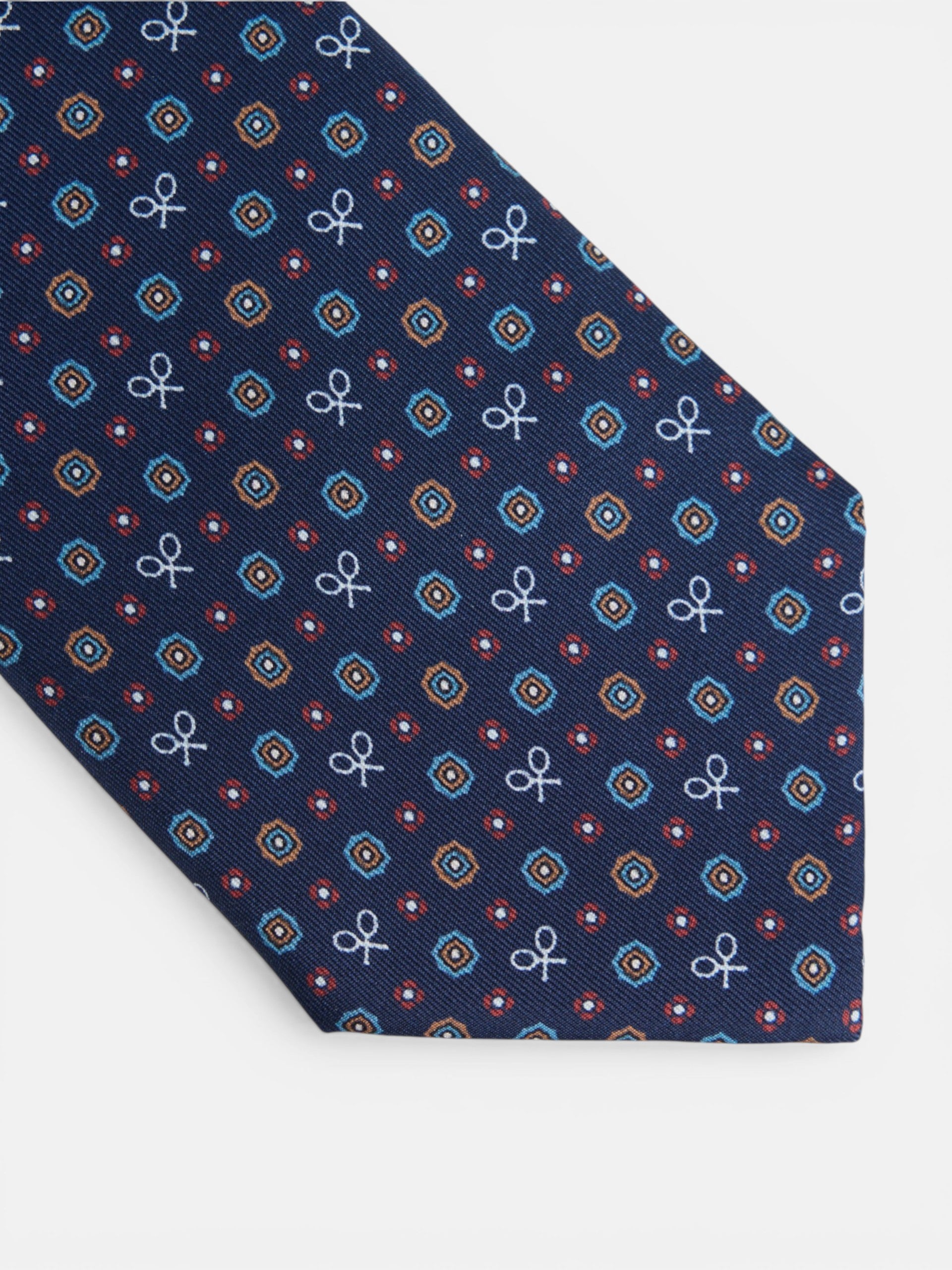 Corbata raquetas motivos geometricos azul marino