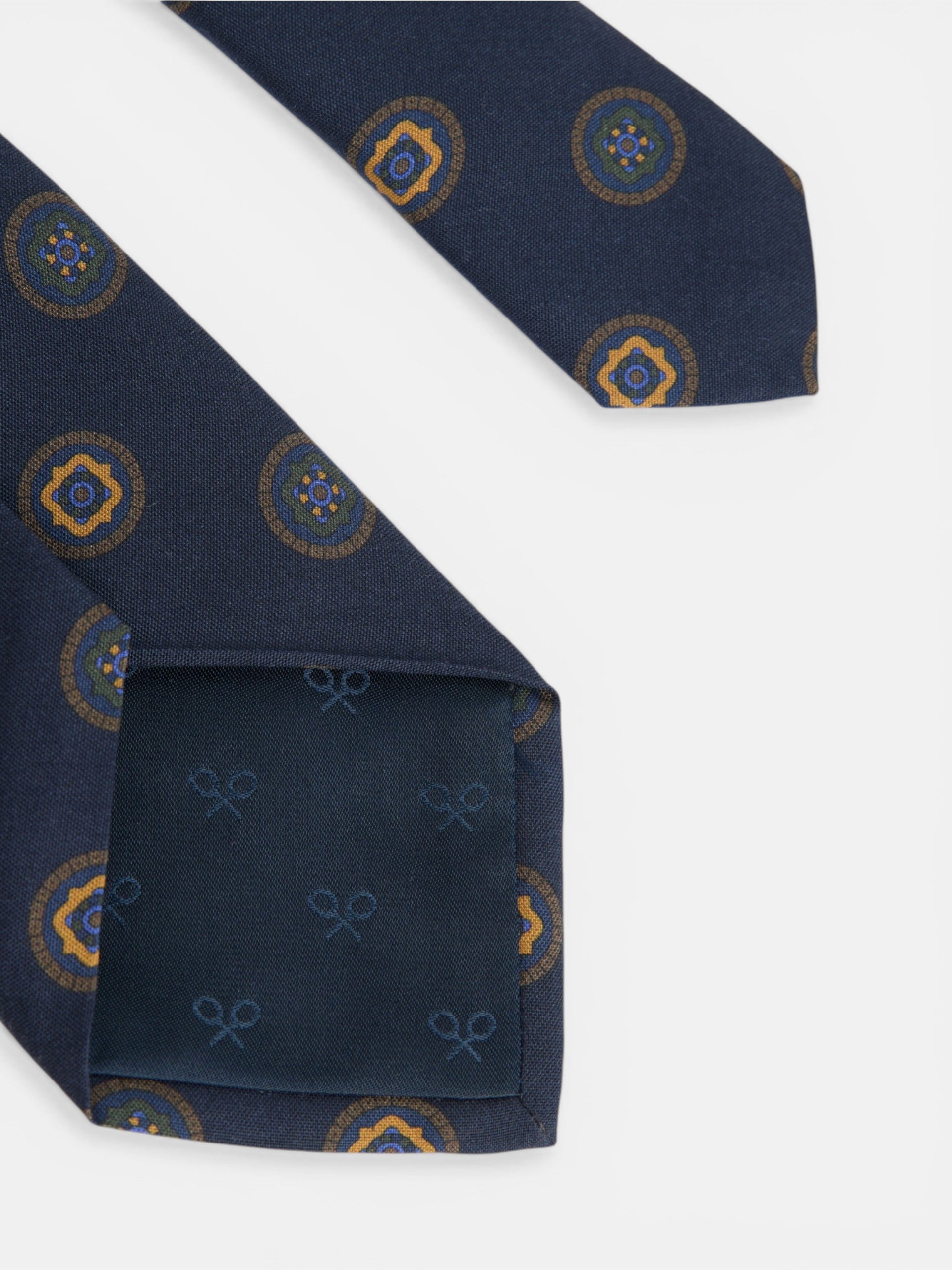Navy blue geometric circles tie