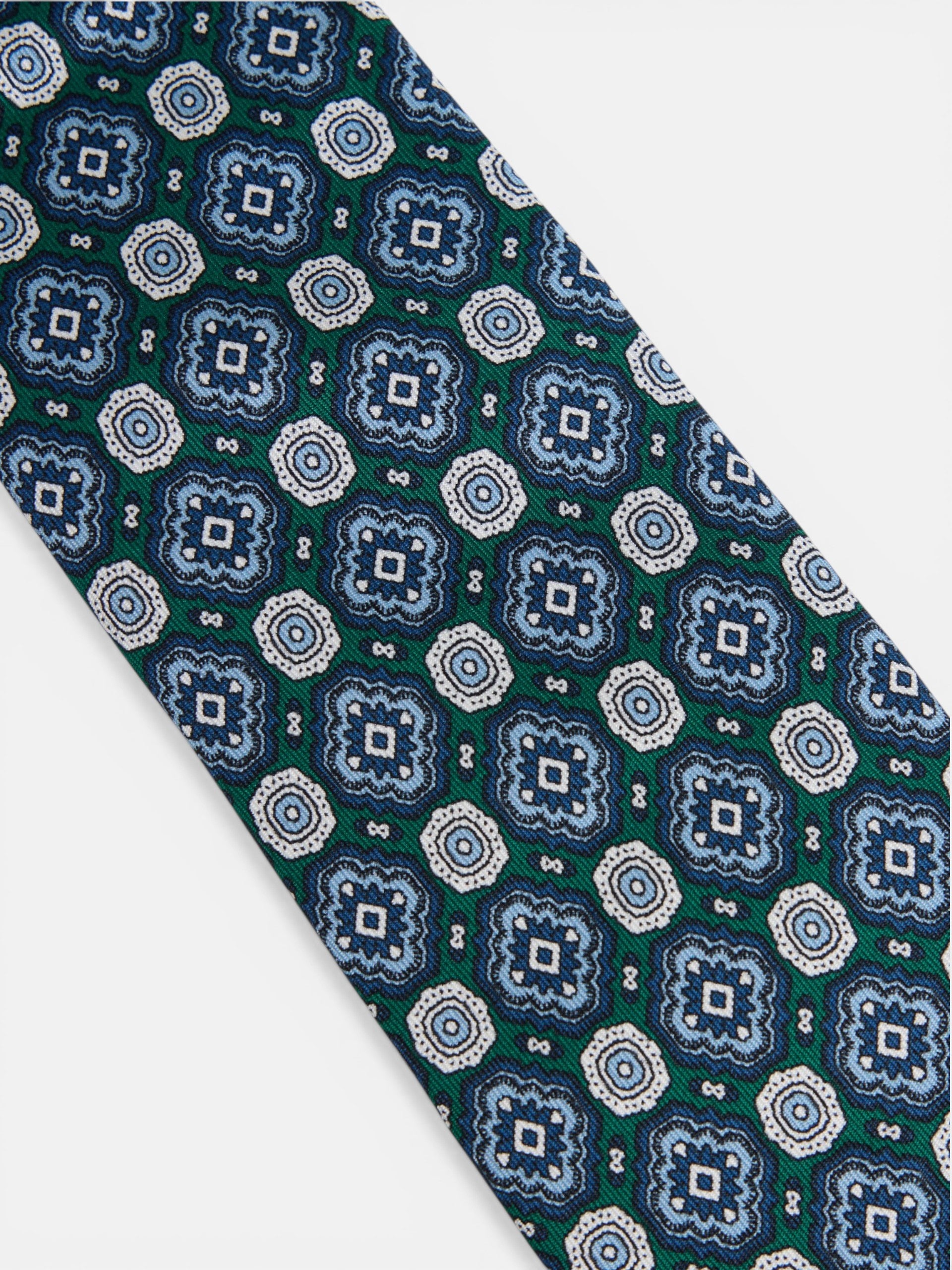 Corbata seda motivo azulejo verde