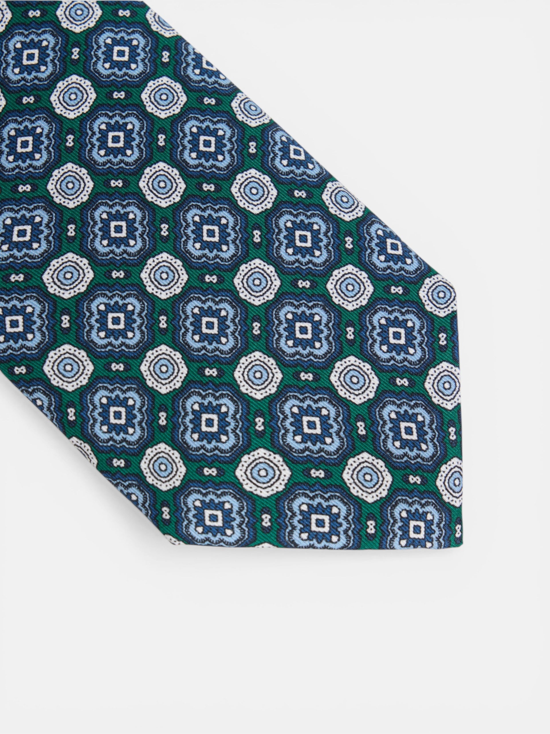 Corbata seda motivo azulejo verde