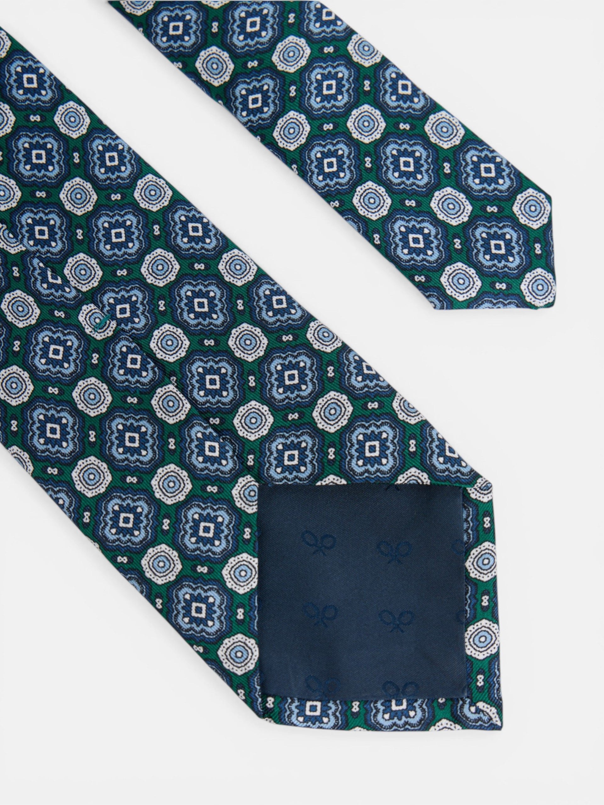 Corbata seda motivo azulejo verde