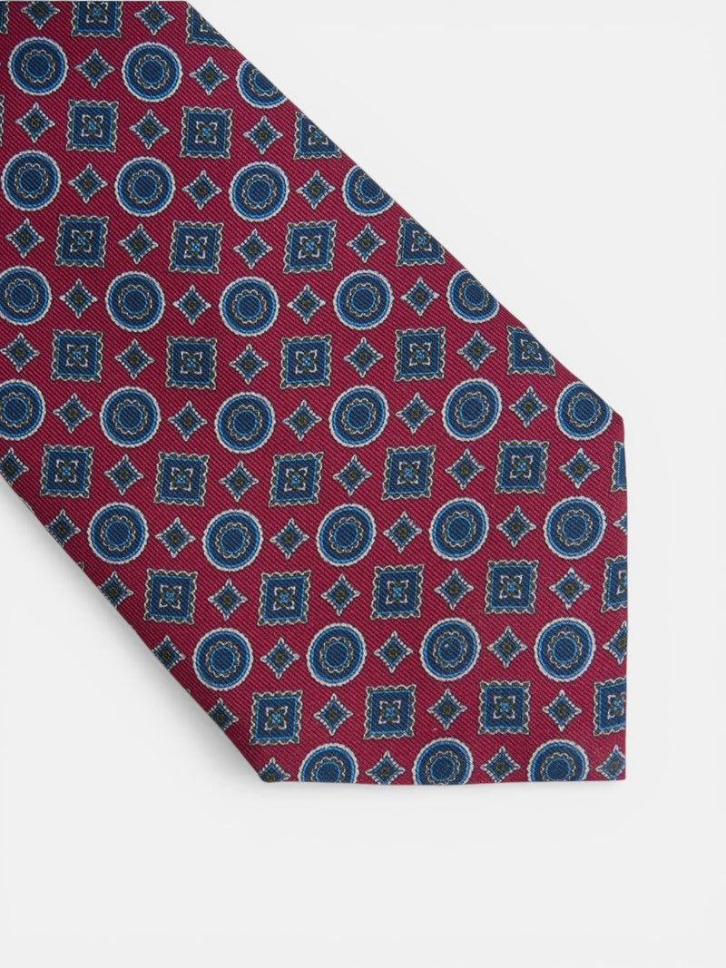 Burgundy geometric tie with mini figures