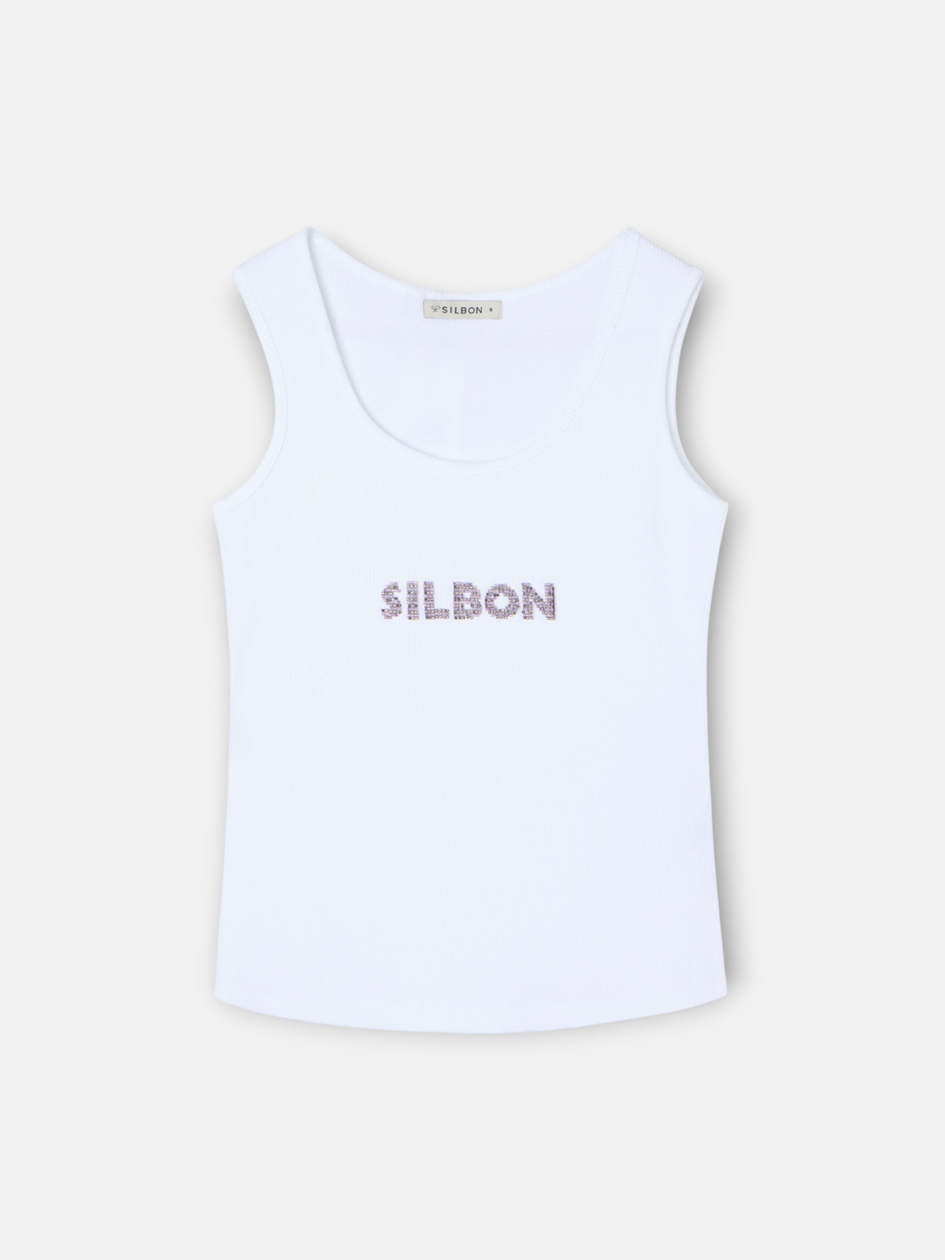 Camiseta woman tank silbon apliques blanca