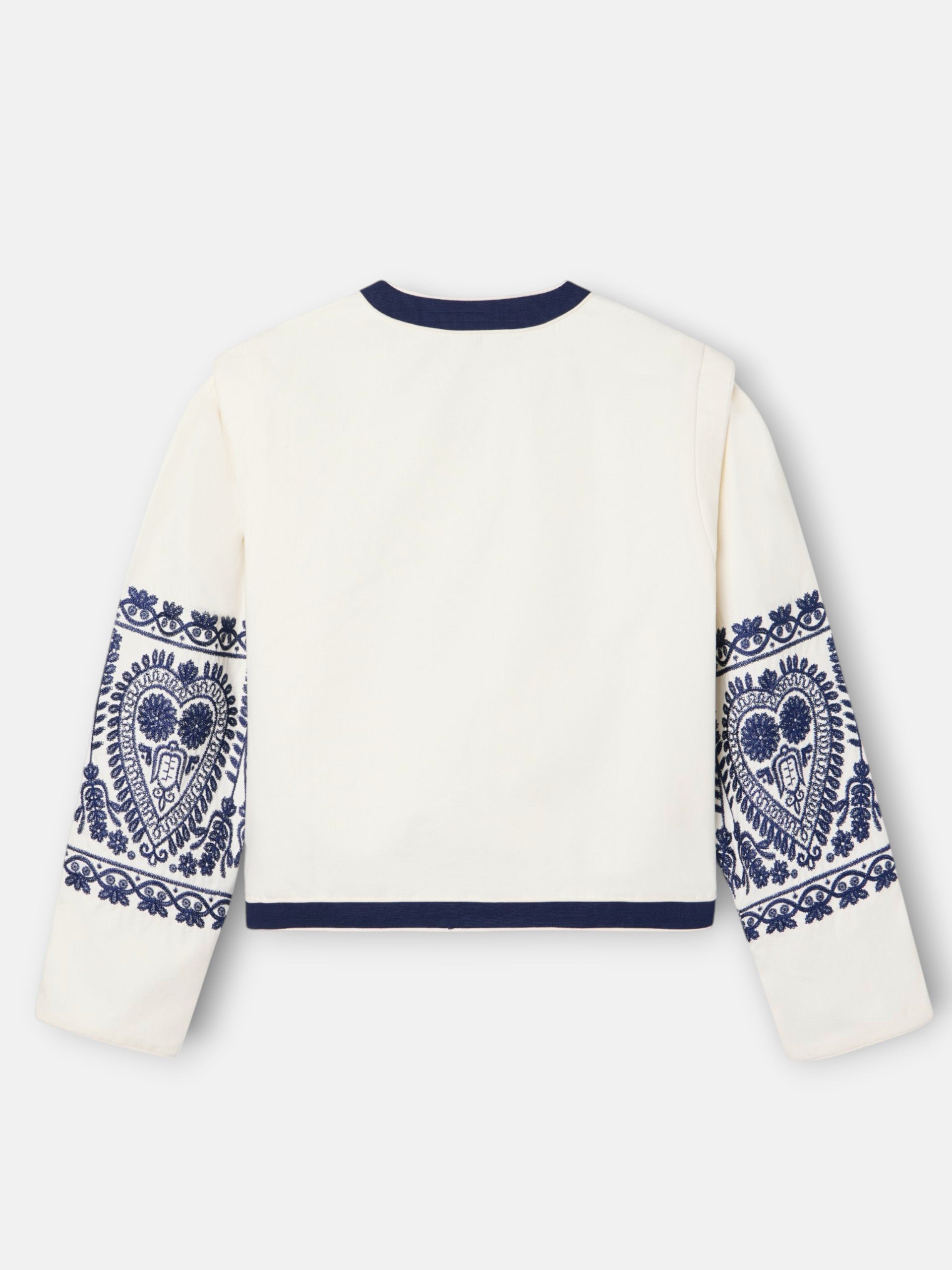 Veste col mao brodée blanche