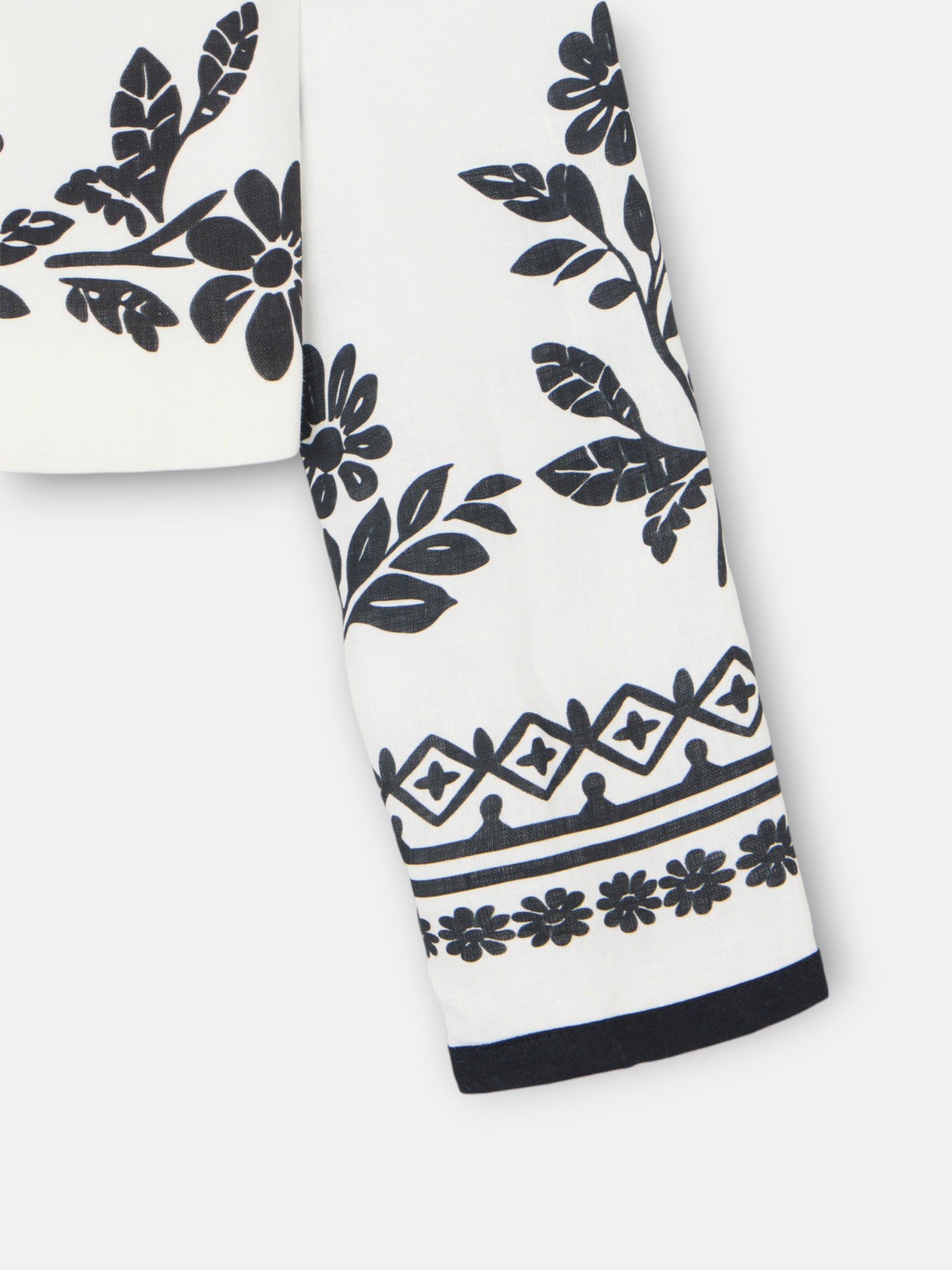 Short white printed linen jacket