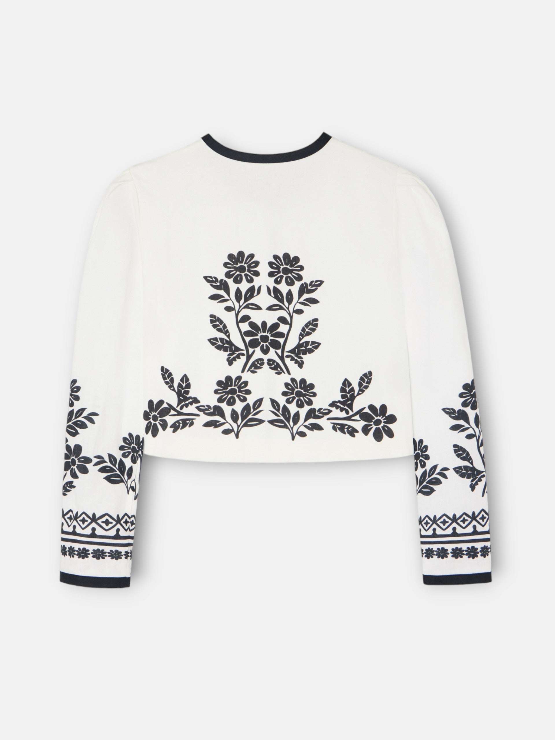 Short white printed linen jacket