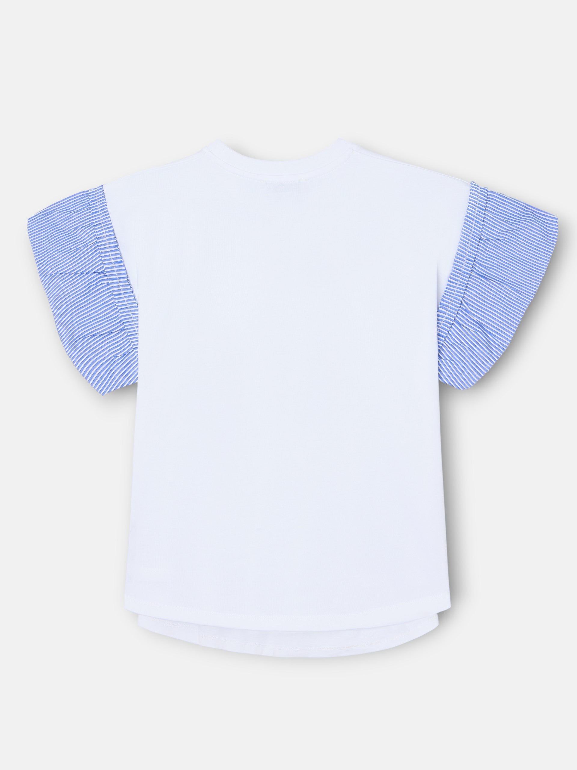 Camiseta woman volantes popelin rayas blanca