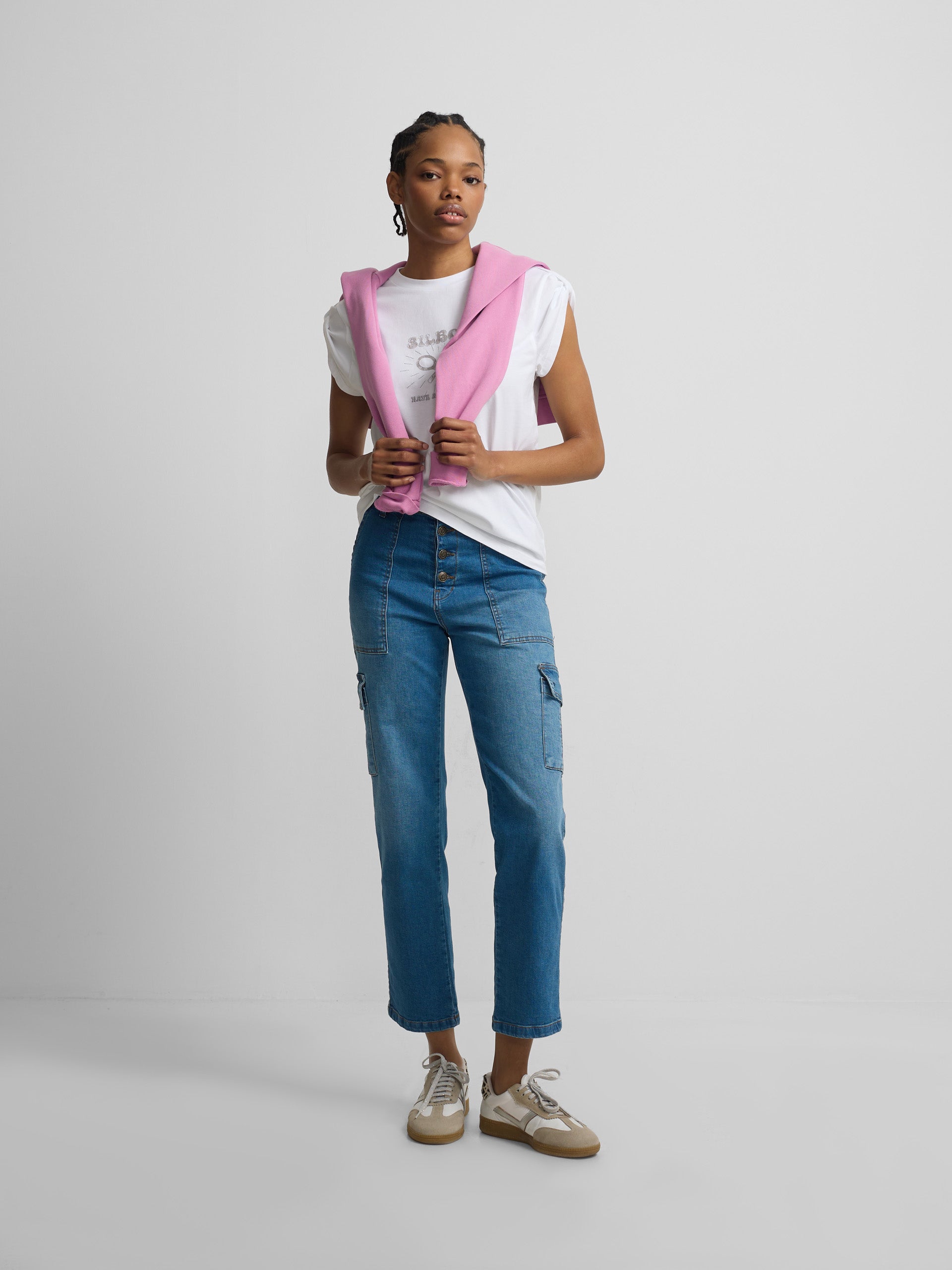 Camiseta woman roll out have a nice day blanca
