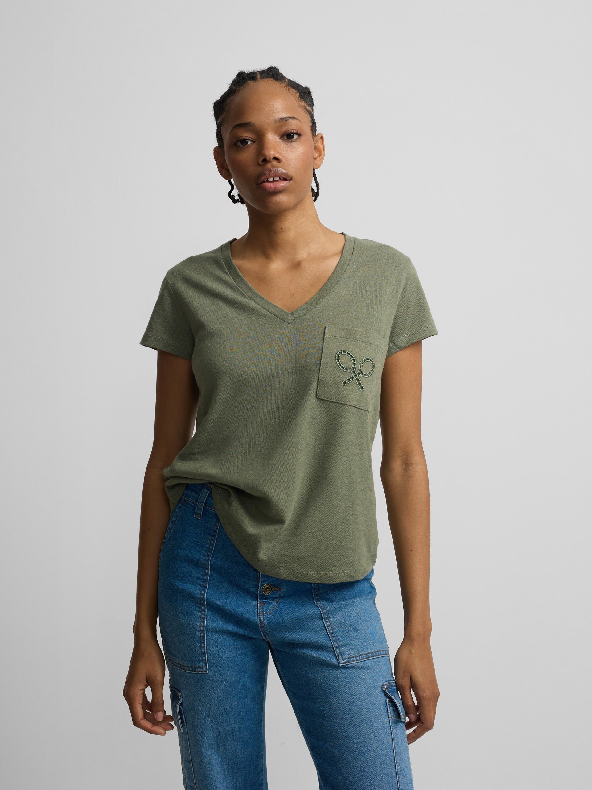 Camiseta woman bolsillo raqueta verde